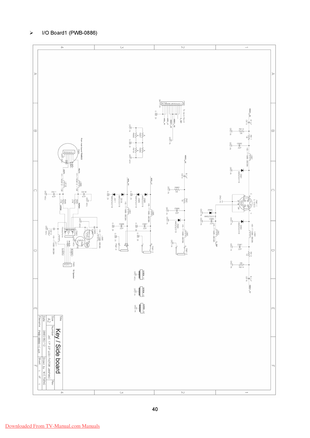 Hitachi 26LD8000TA specifications ¾ I/O Board1 PWB-0886 