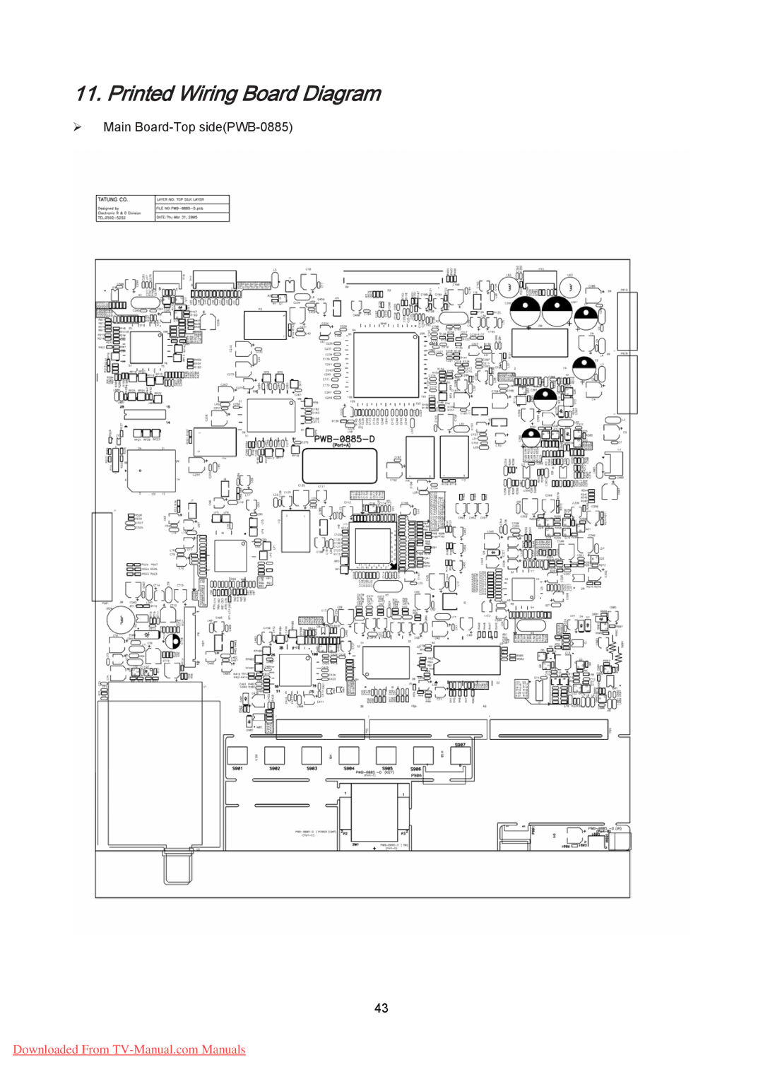 Hitachi 26LD8000TA specifications Printed Wiring Board Diagram 