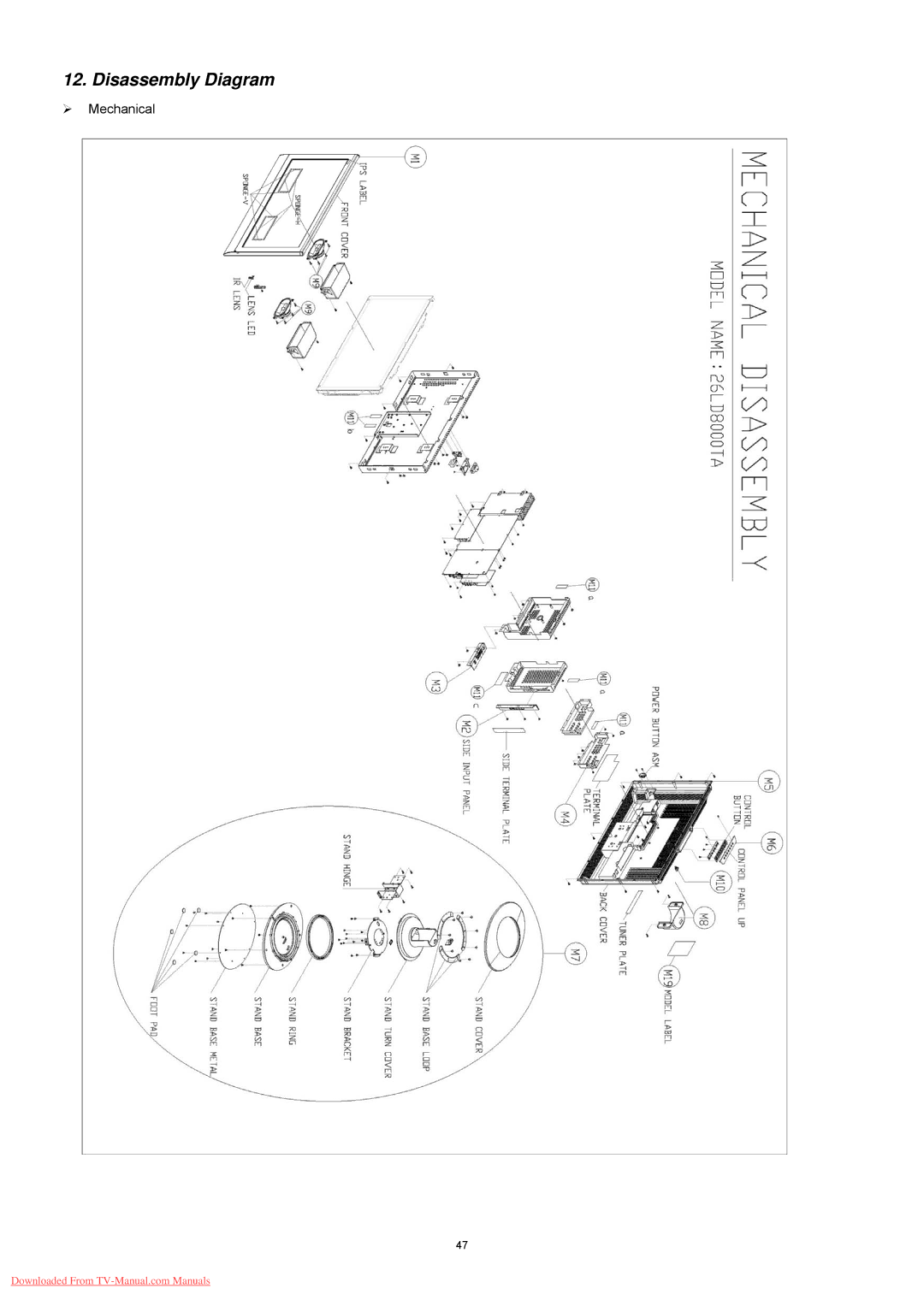 Hitachi 26LD8000TA specifications Disassembly Diagram 