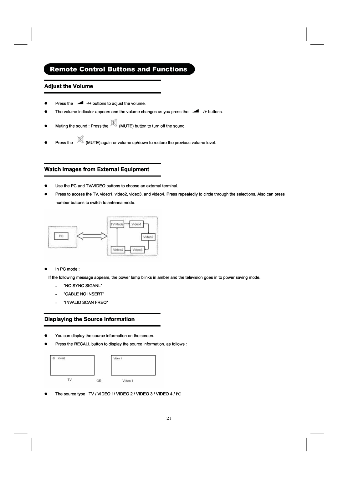 Hitachi 26LD8000TA user manual Adjust the Volume, Watch Images from External Equipment, Displaying the Source Information 