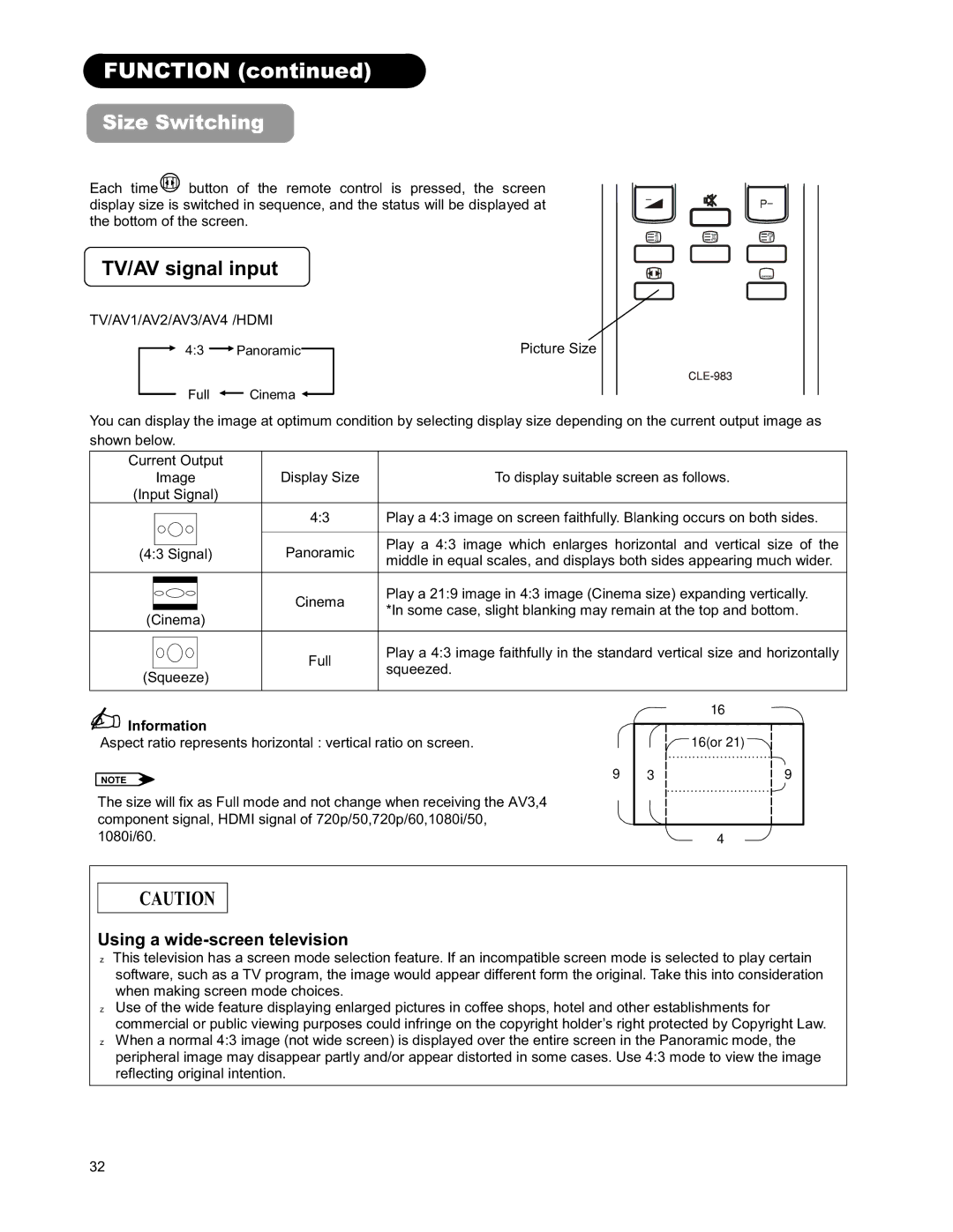 Hitachi 26LD9000TA user manual Aspect ratio represents horizontal vertical ratio on screen 