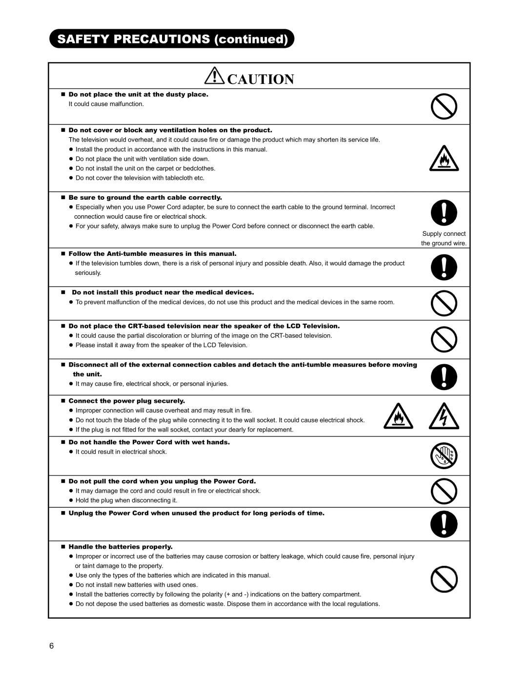 Hitachi 26LD9000TA user manual „ Do not place the unit at the dusty place 