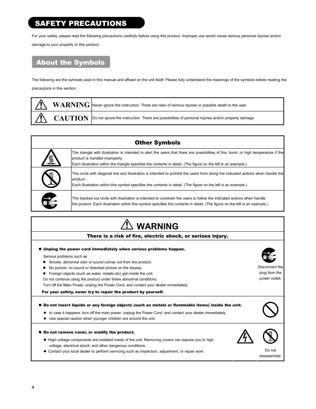 Hitachi 26LD9000TA2 user manual Safety Precautions, About the Symbols, Other Symbols 