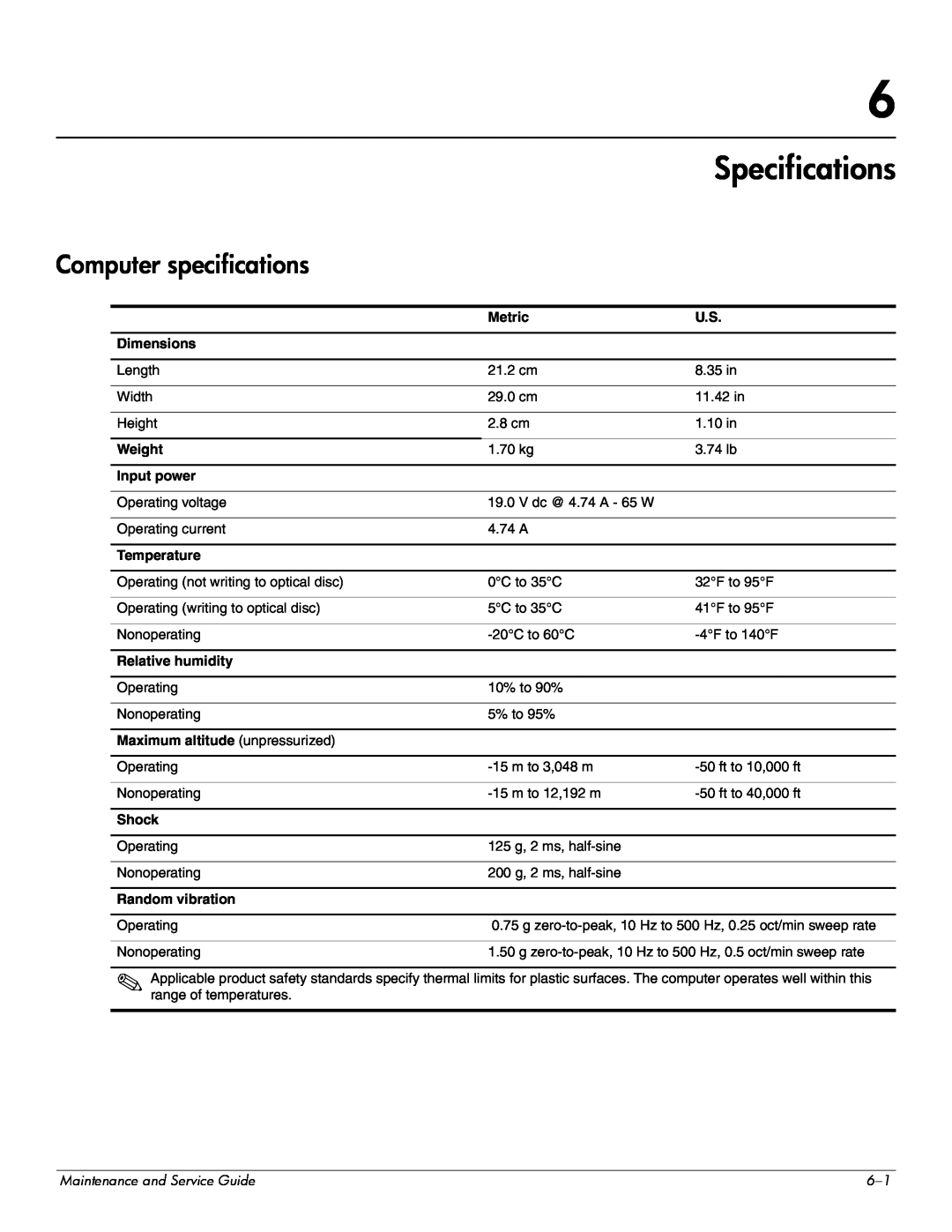 Hitachi 2730P manual Specifications, Computer specifications 
