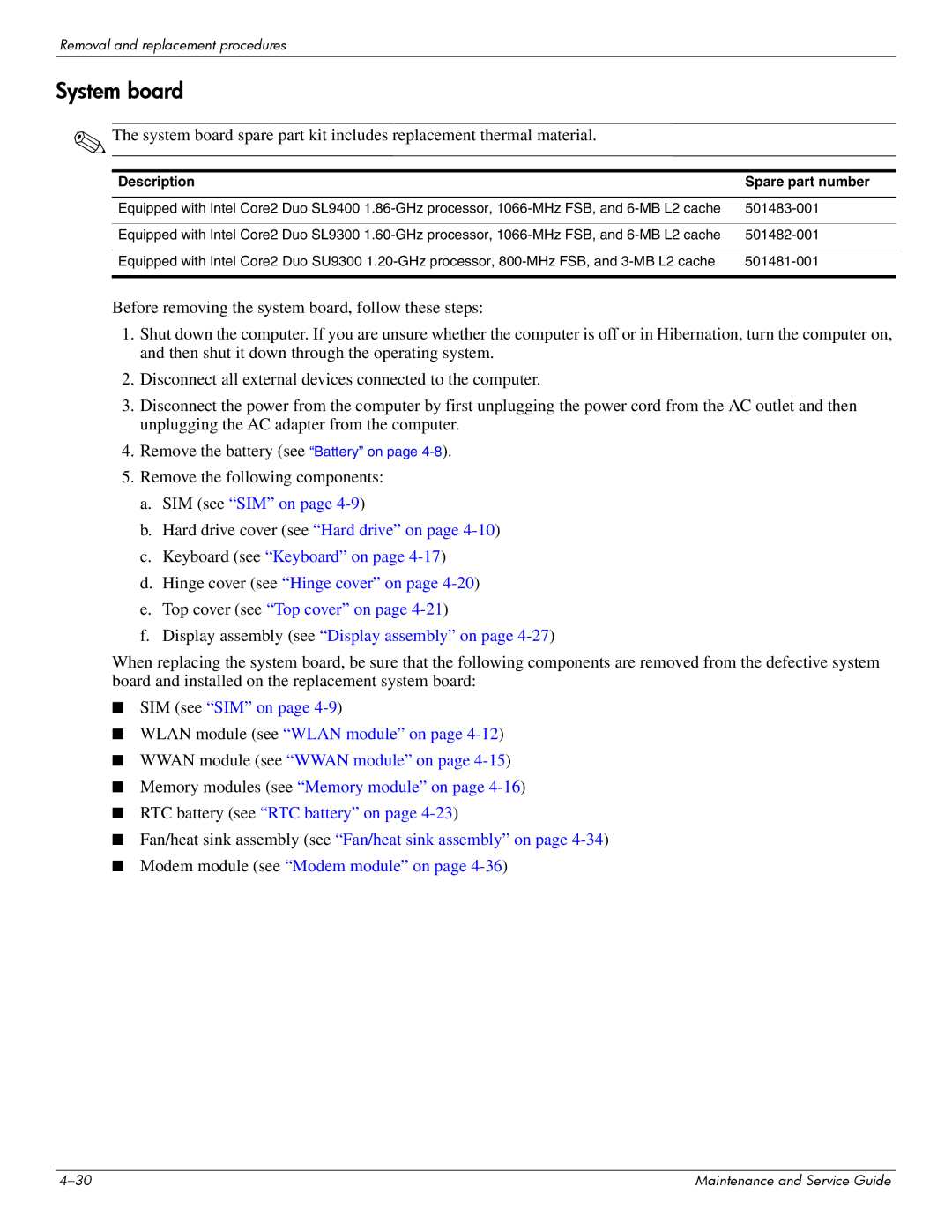 Hitachi 2730P manual System board, Description Spare part number 