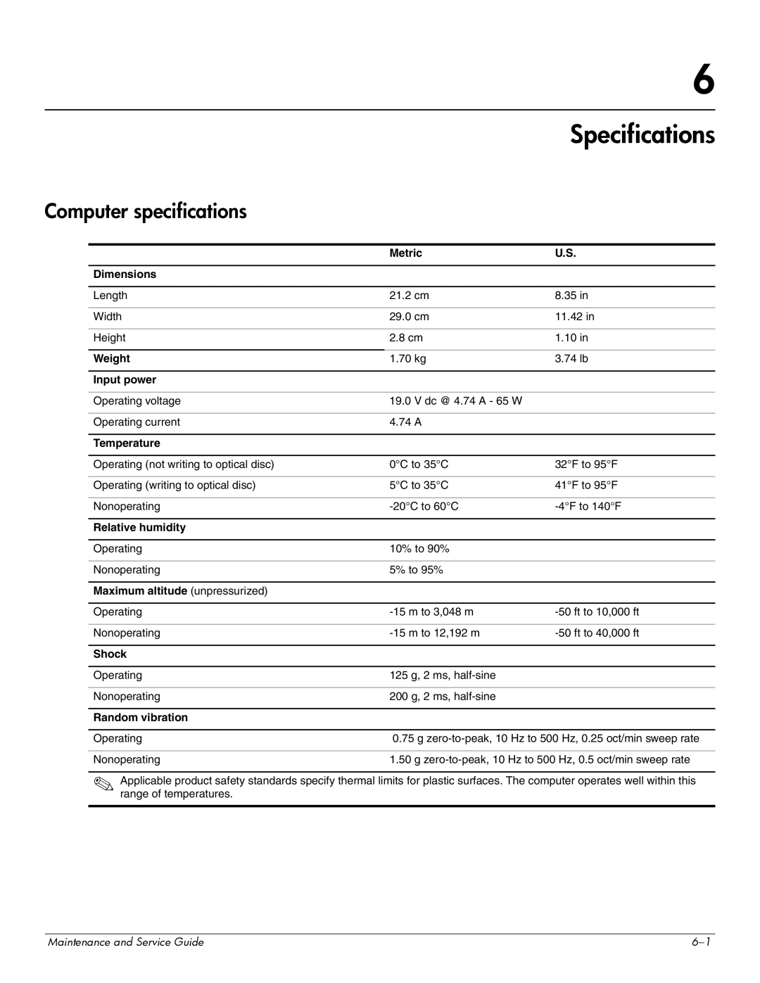 Hitachi 2730P manual Specifications, Computer specifications 