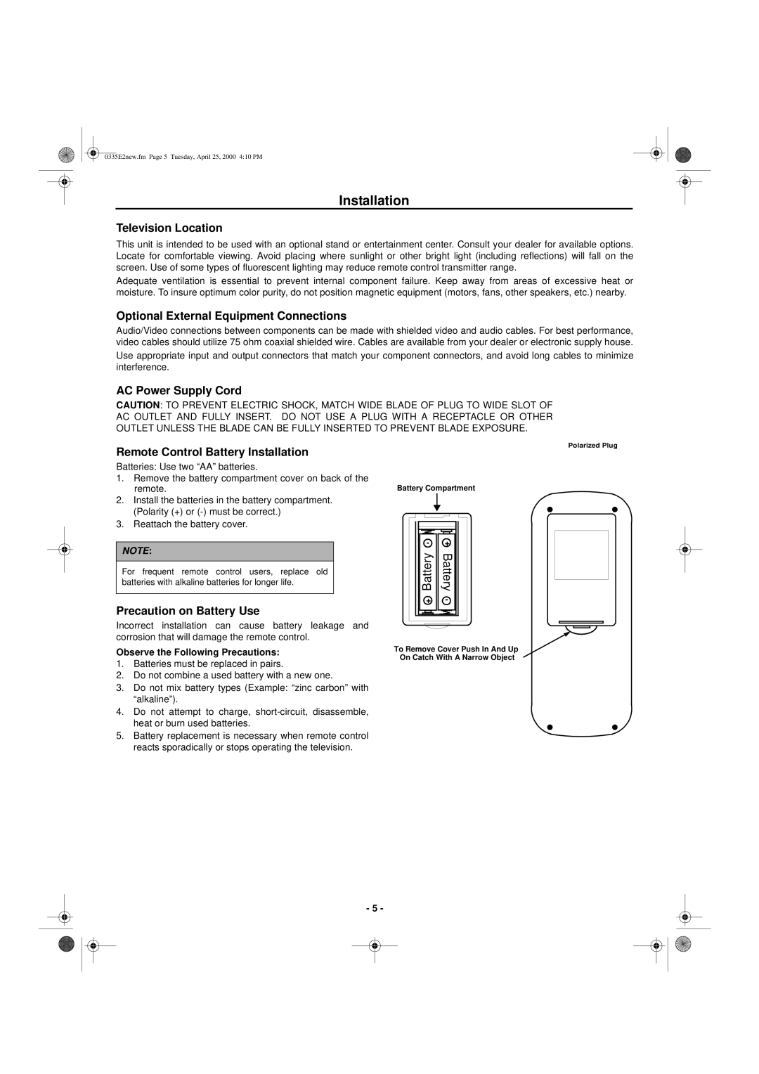 Hitachi 27GX01B manual Installation 