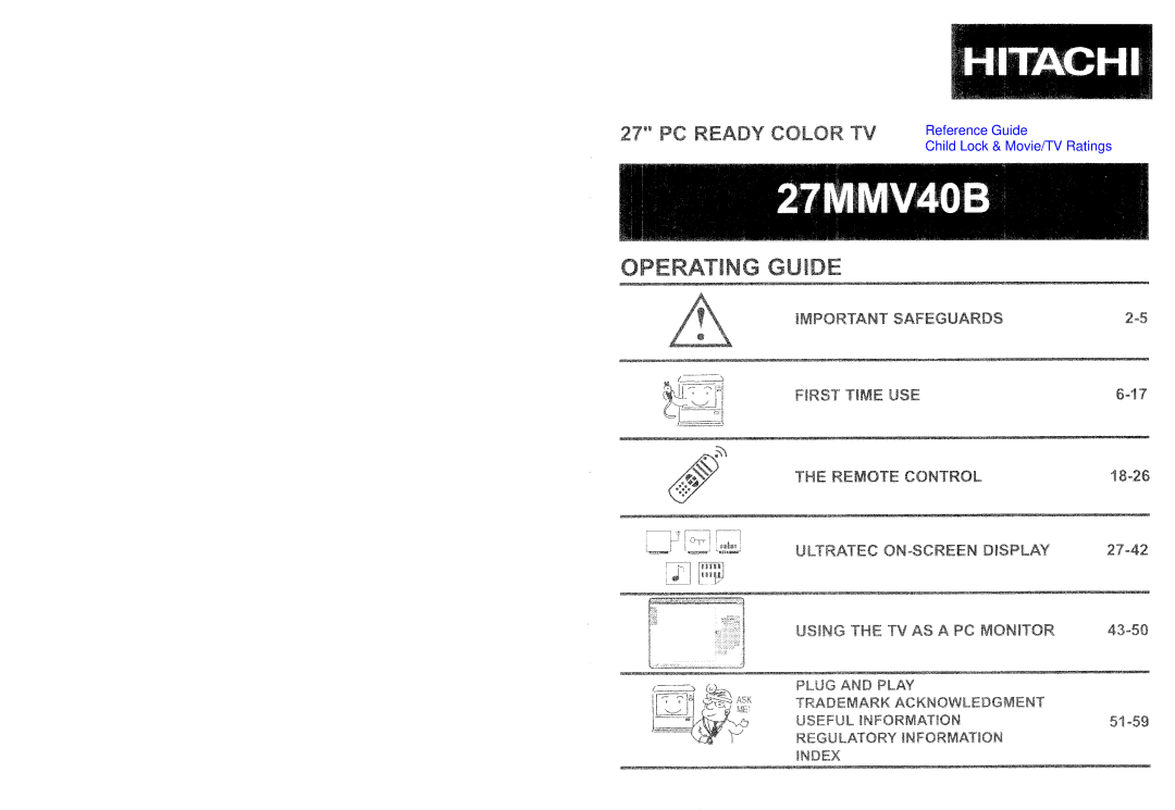 Hitachi 27MMV40B manual Reference Guide Child Lock & Movie/TV Ratings 