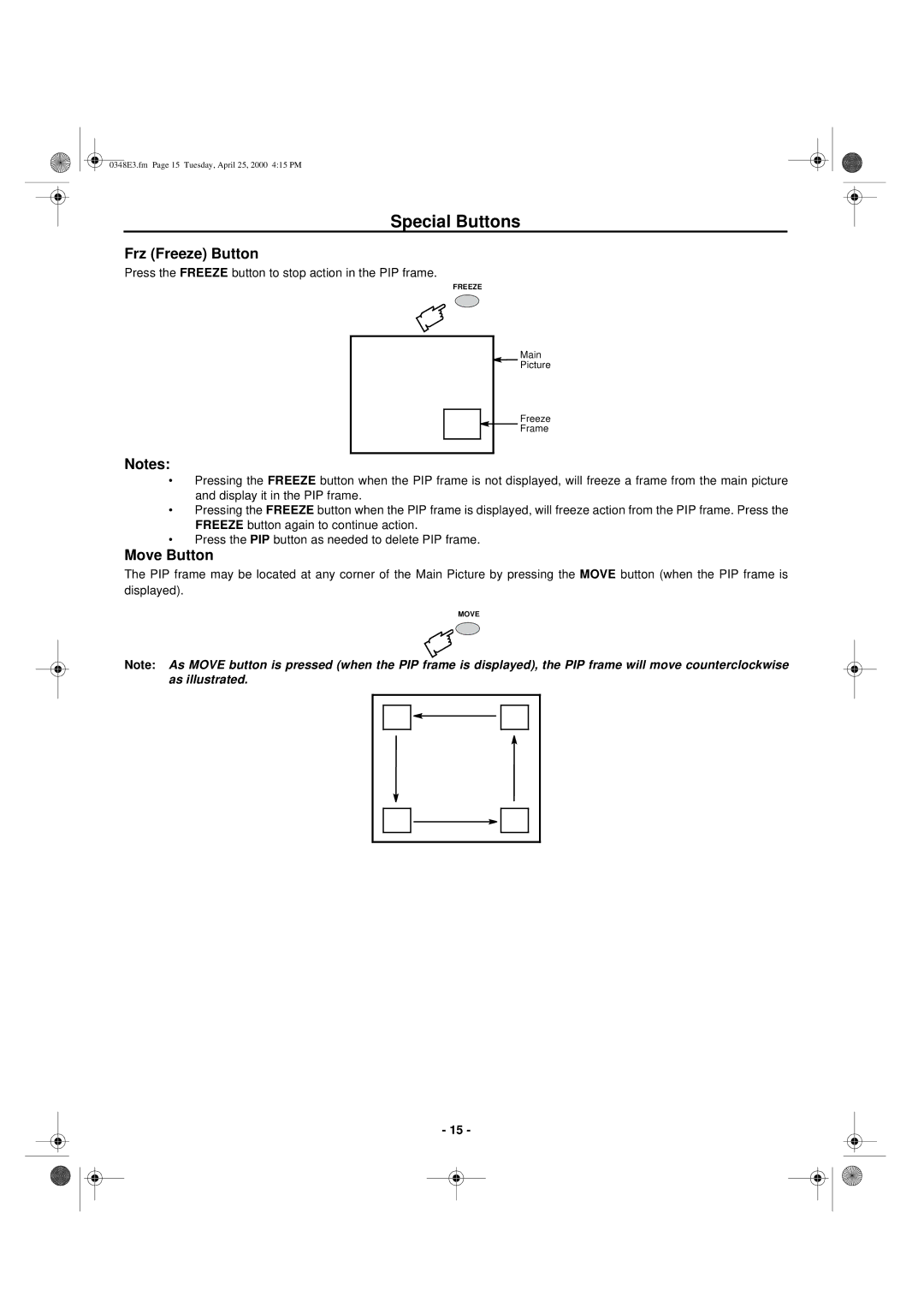 Hitachi 27UX01B manual Frz Freeze Button, Move Button 