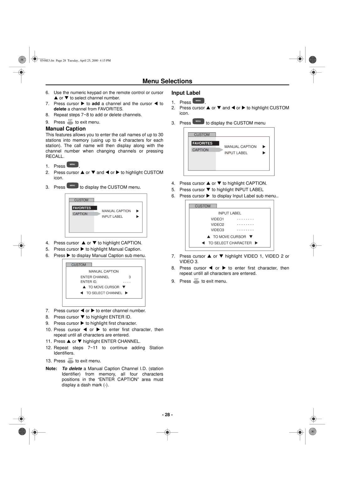 Hitachi 27UX01B manual Manual Caption, Input Label 