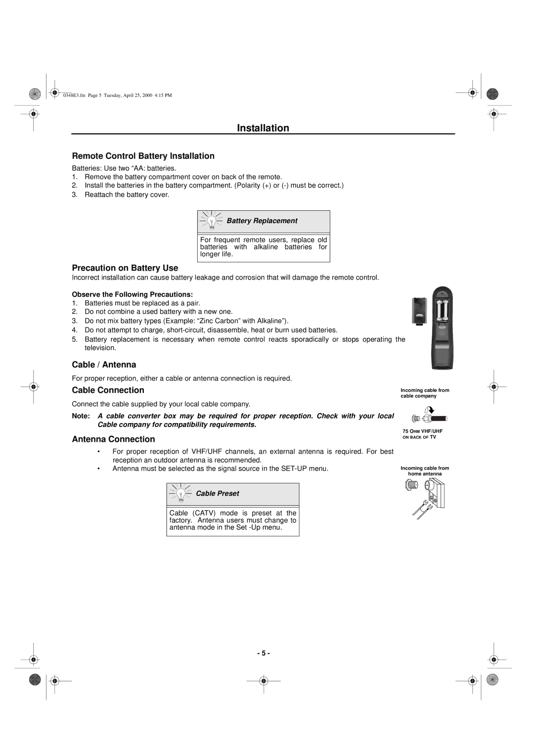 Hitachi 27UX01B manual Installation 