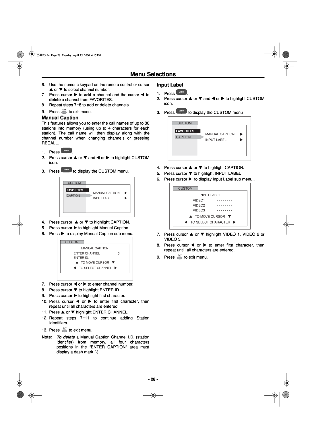 Hitachi 27UX01B manual Manual Caption, Input Label, Press 