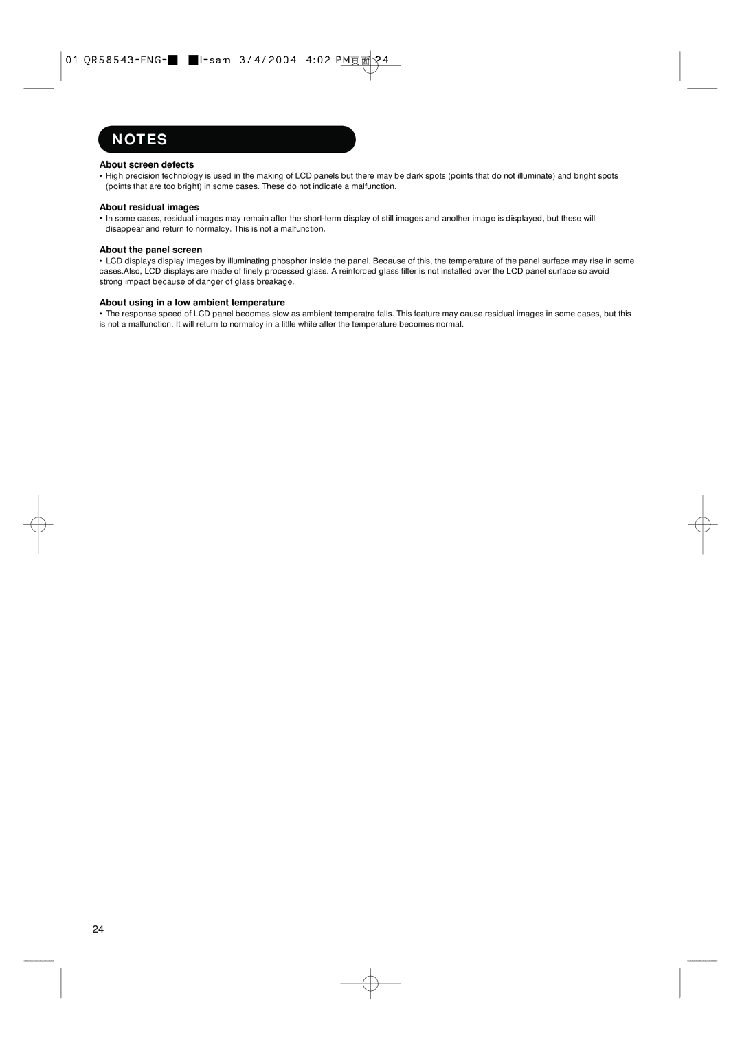 Hitachi 28LD5000TA user manual About screen defects, About residual images, About the panel screen 