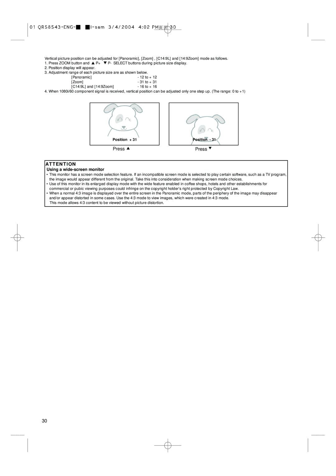 Hitachi 28LD5000TA user manual Using a wide-screen monitor, C149L and 149Zoom, Position + 