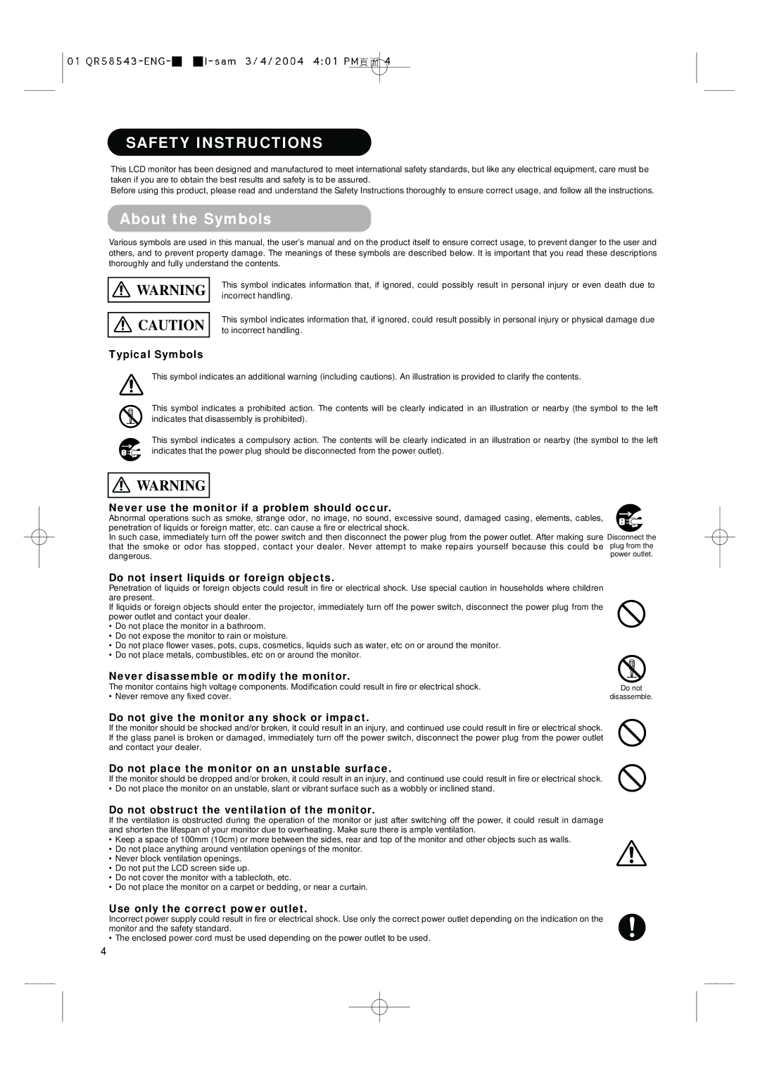 Hitachi 28LD5000TA user manual Safety Instructions, About the Symbols 