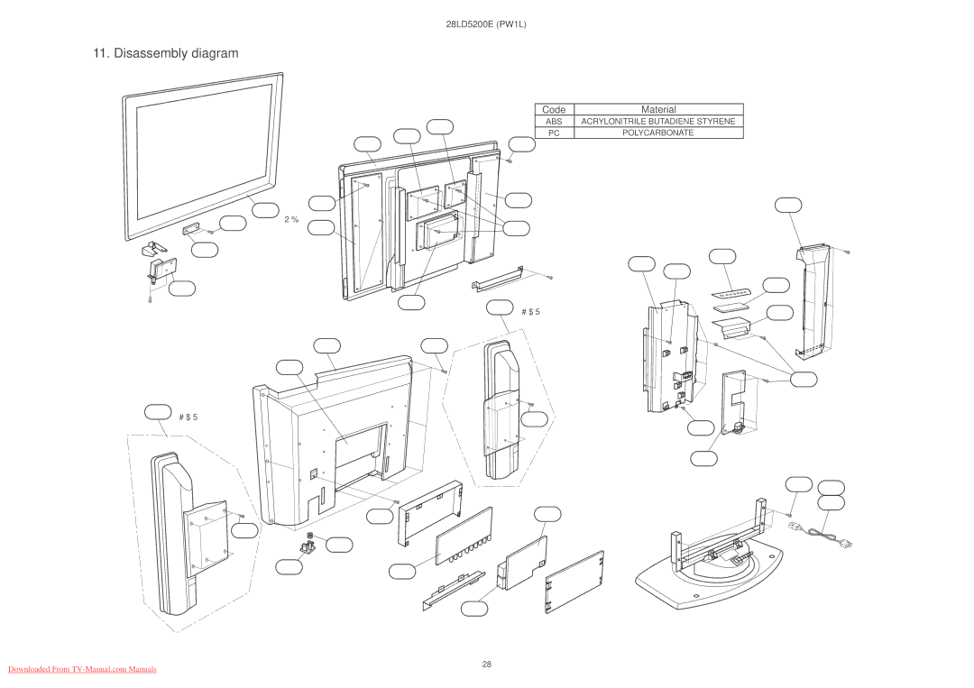 Hitachi 28LD5200E specifications Disassembly diagram,      