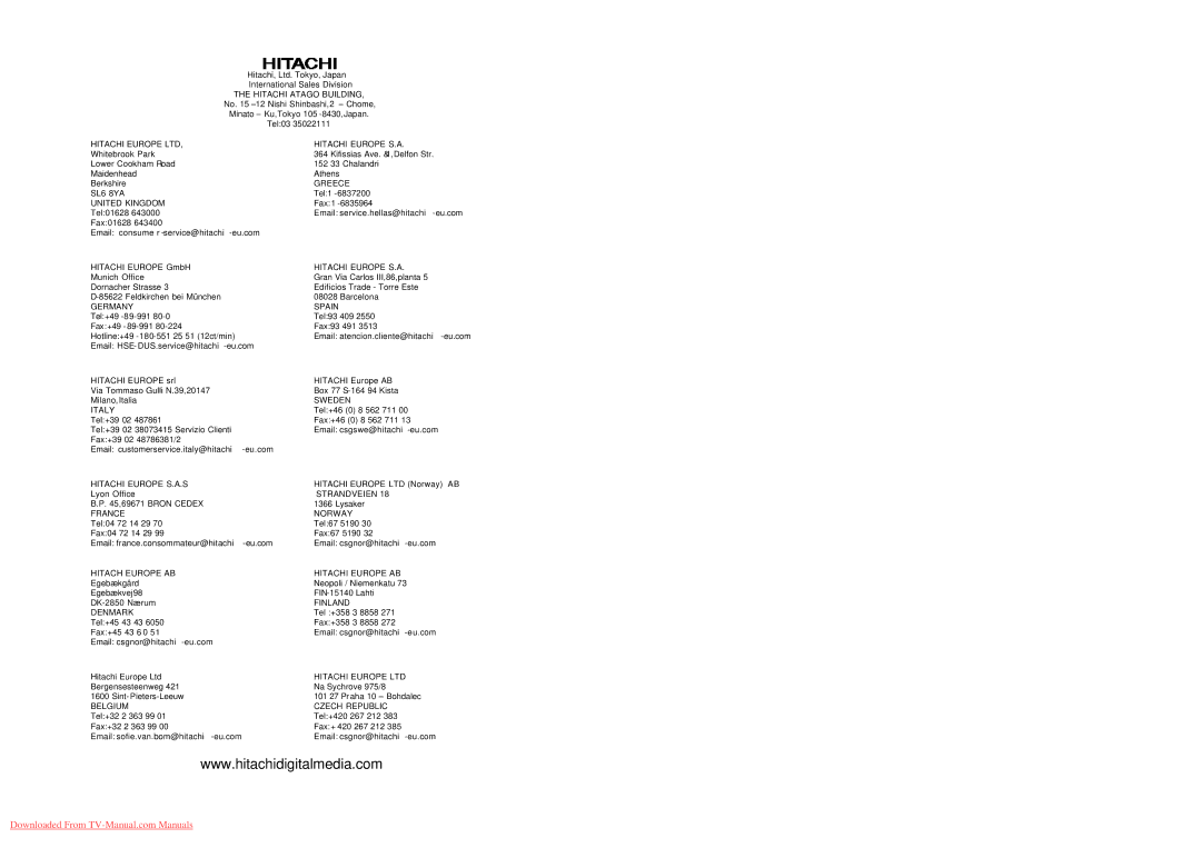 Hitachi 28LD5200E specifications Hitachi Atago Building 