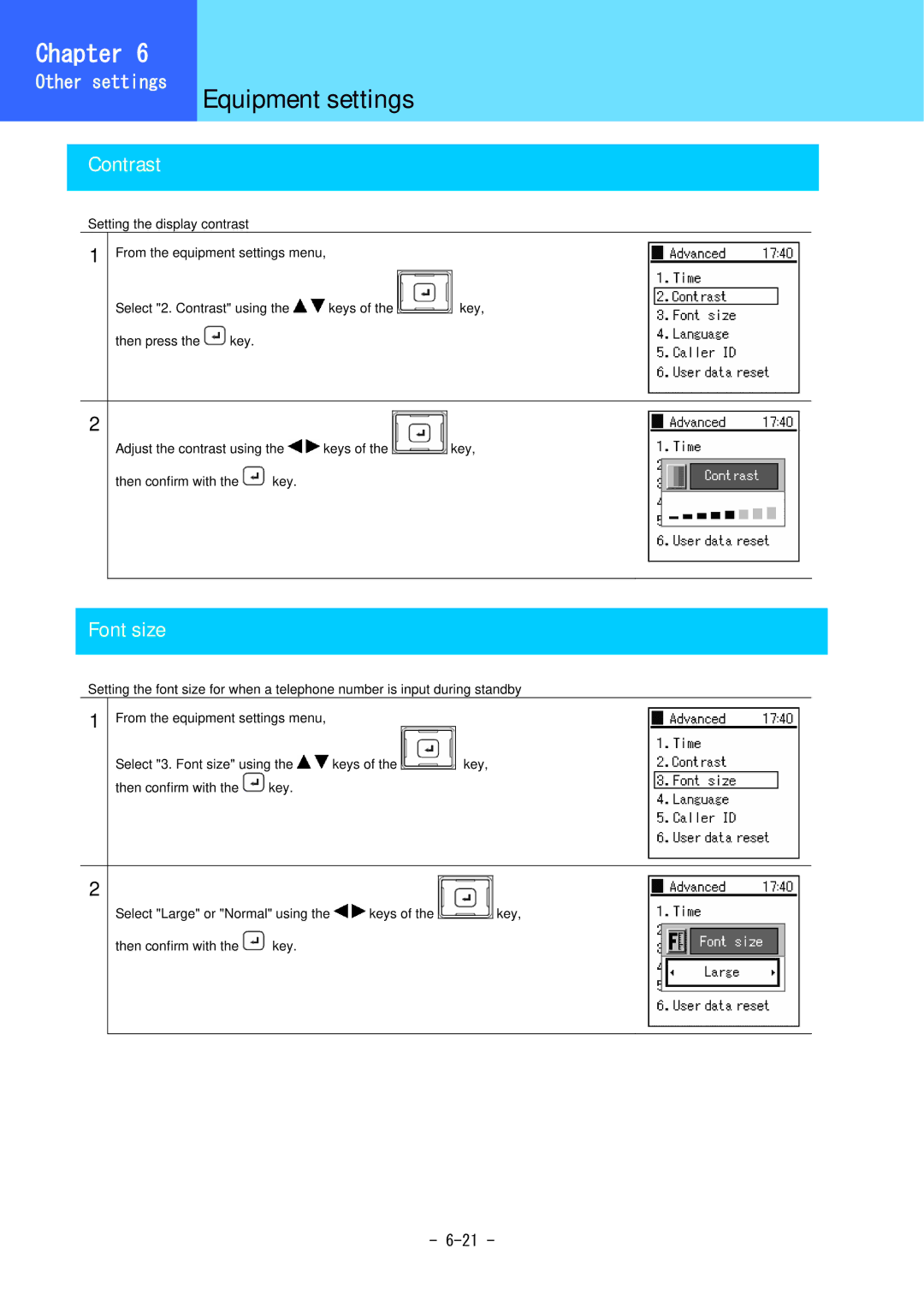 Hitachi 3000 user manual Contrast, Font size 