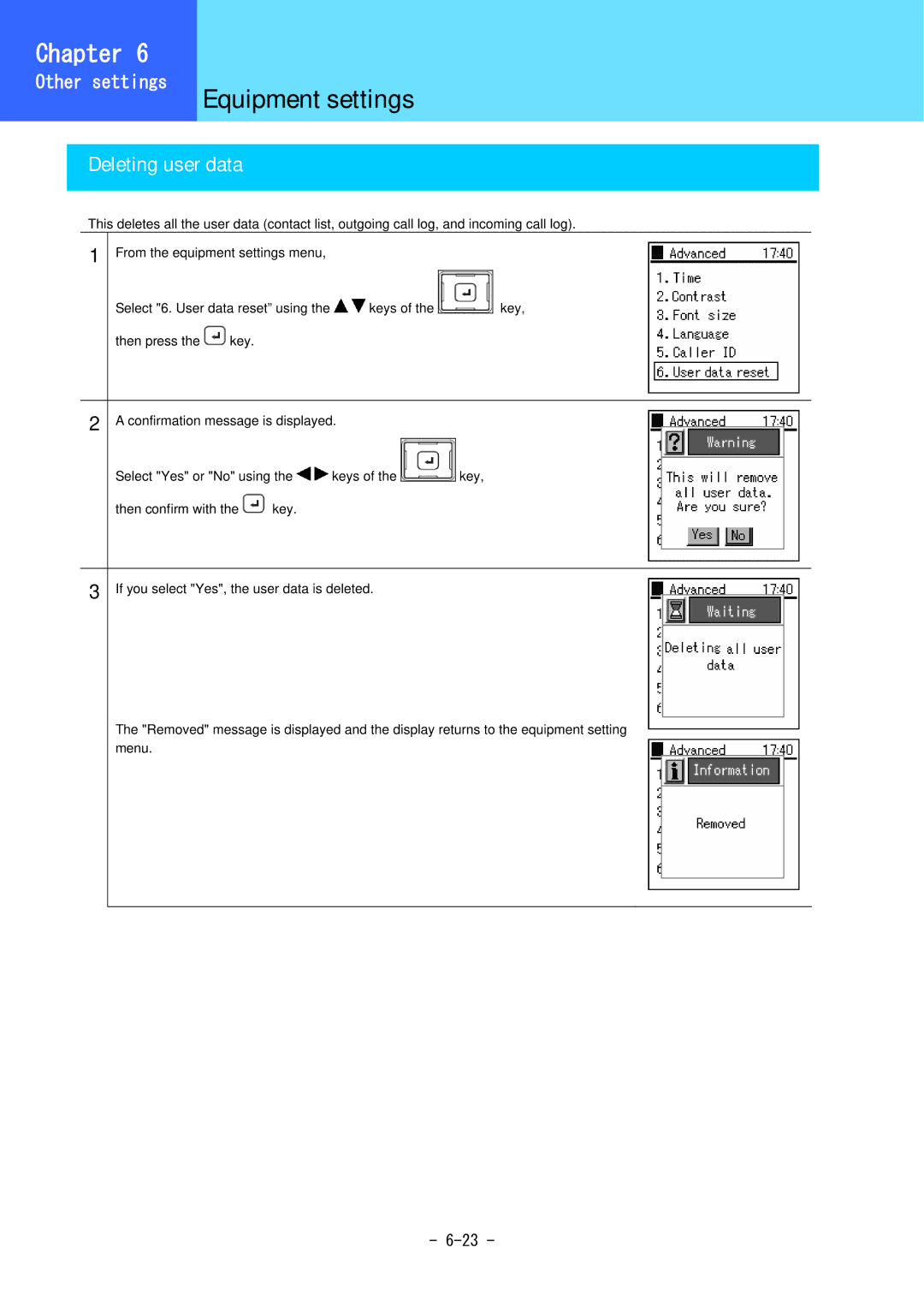 Hitachi 3000 user manual Deleting user data 