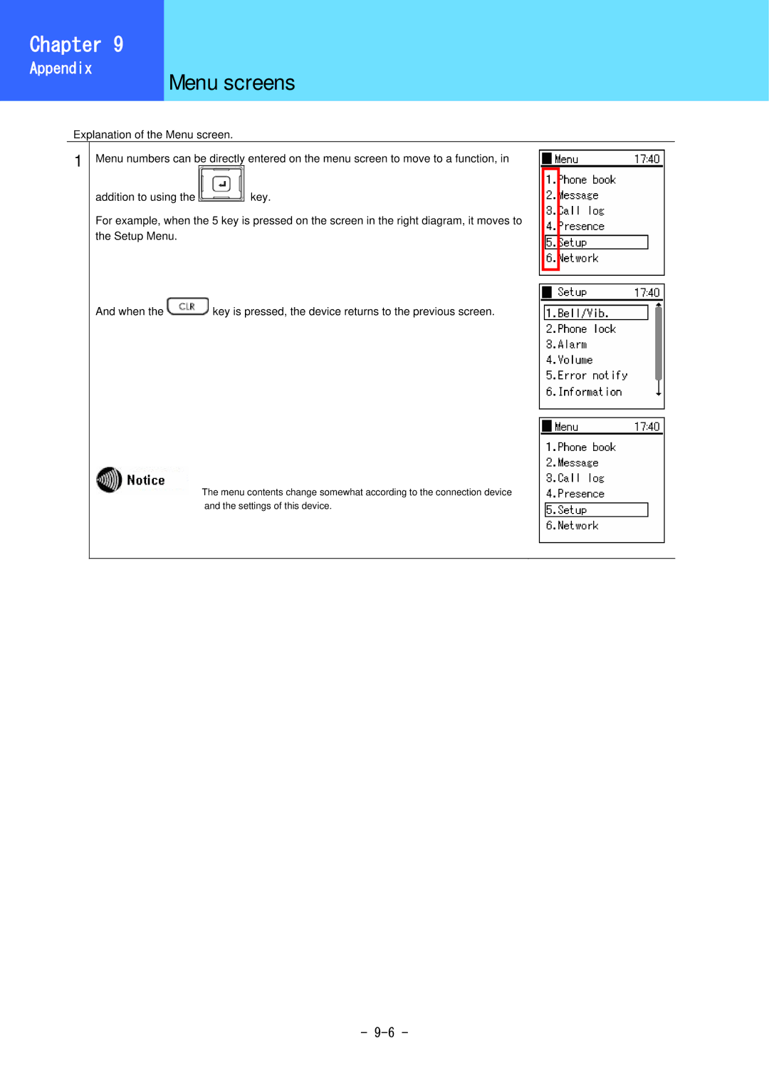 Hitachi 3000 user manual Menu screens 