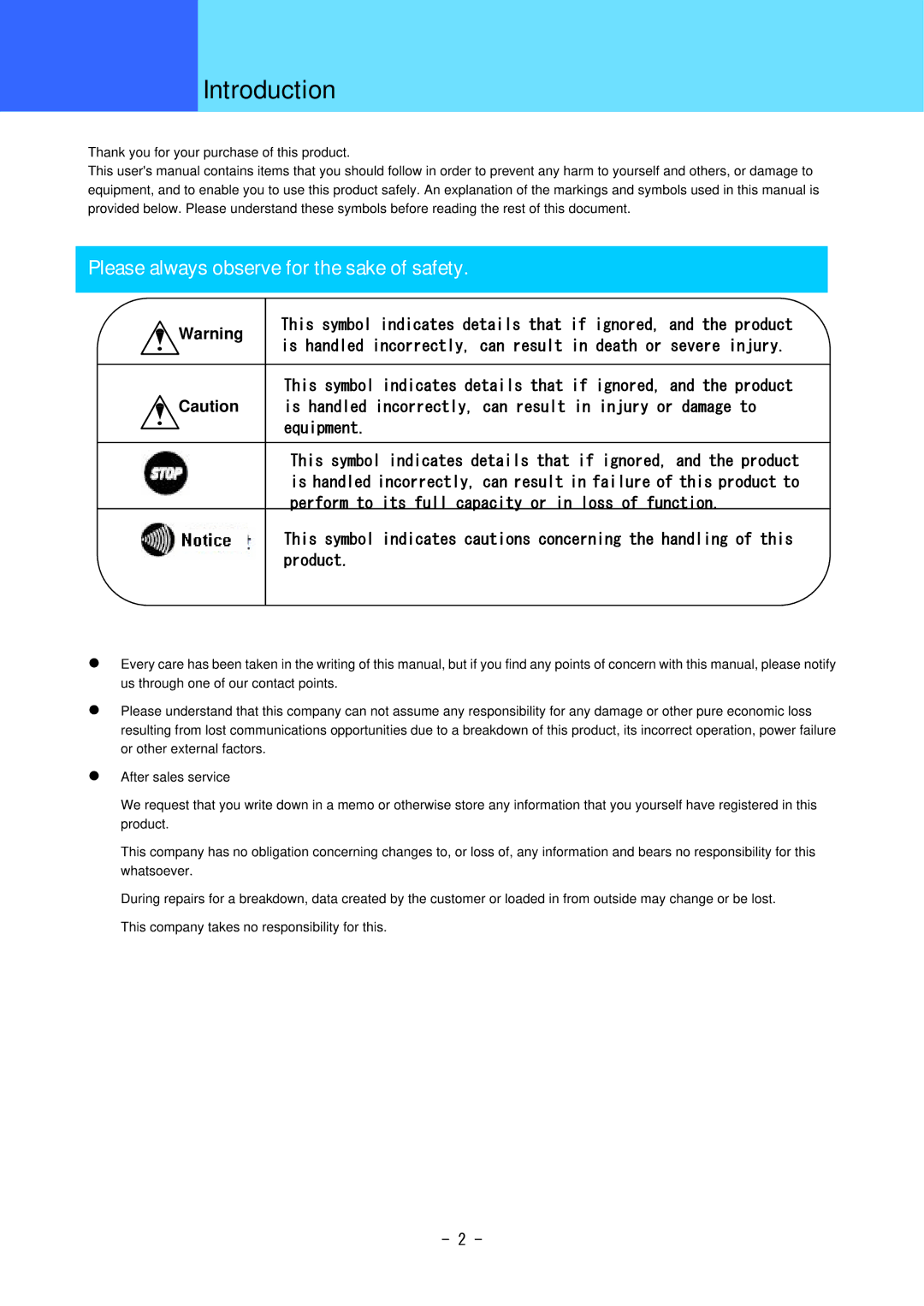 Hitachi 3000 user manual Introduction, Please always observe for the sake of safety 