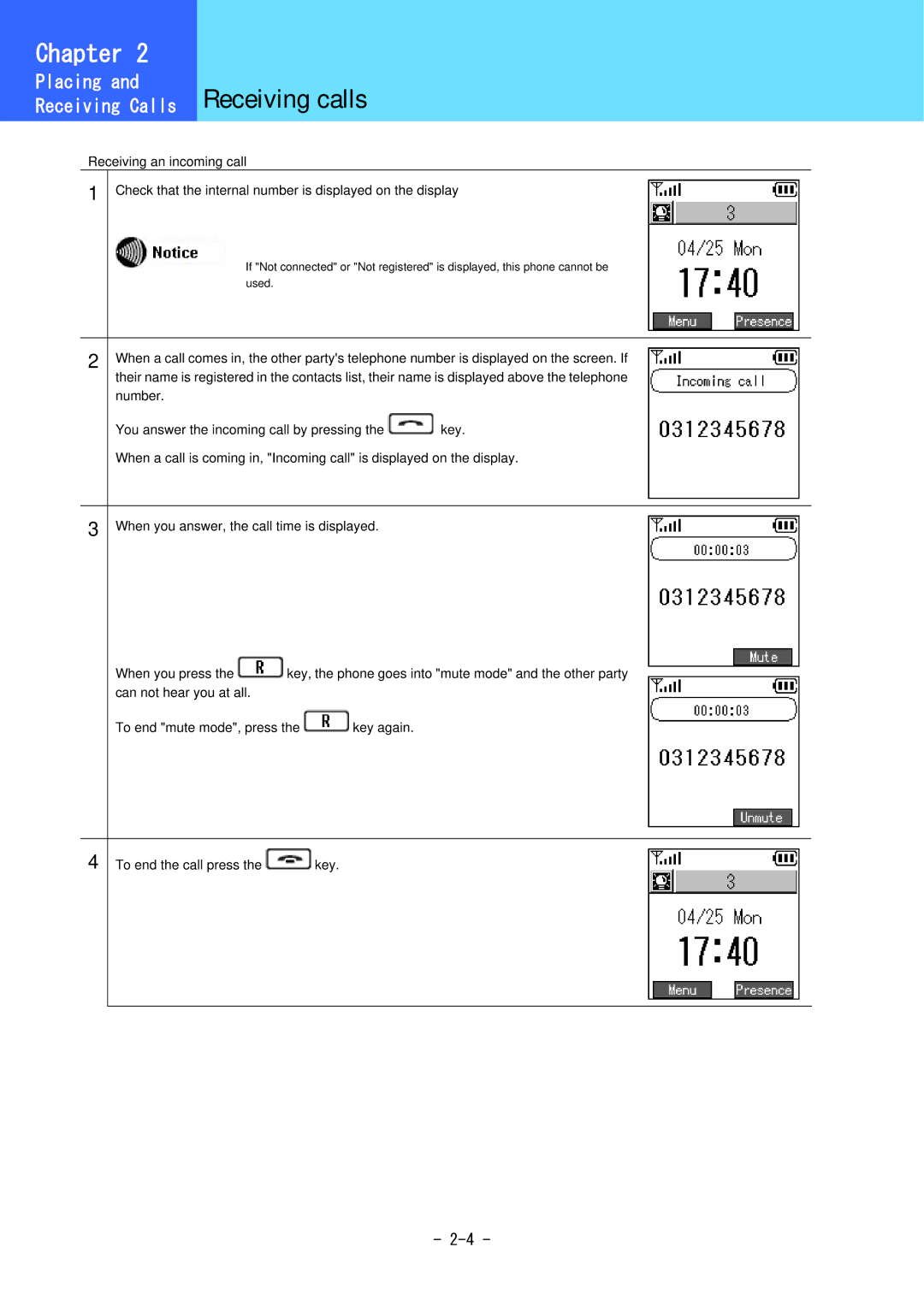 Hitachi 3000 user manual Receiving calls 