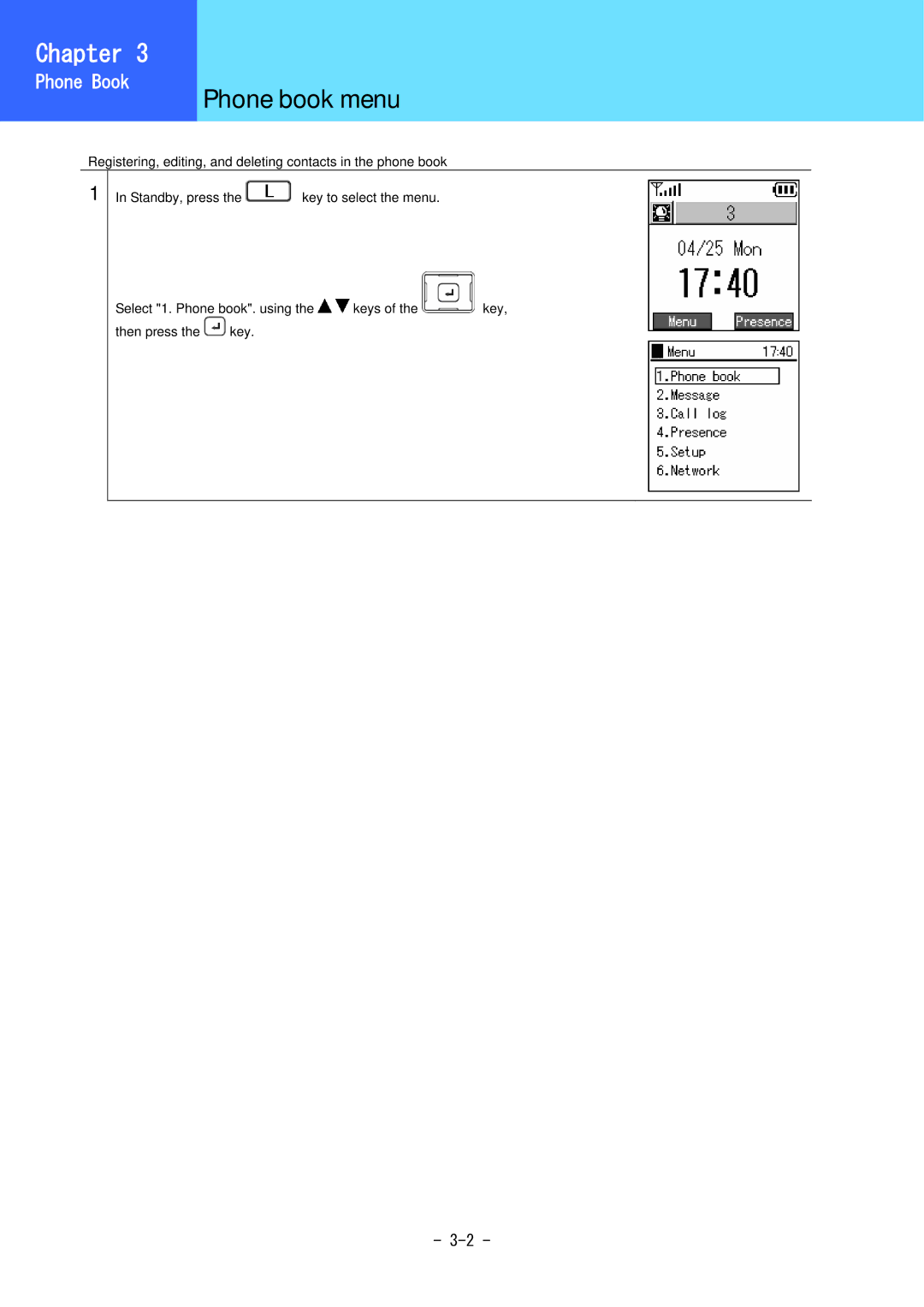 Hitachi 3000 user manual Phone book menu, Phone Book 