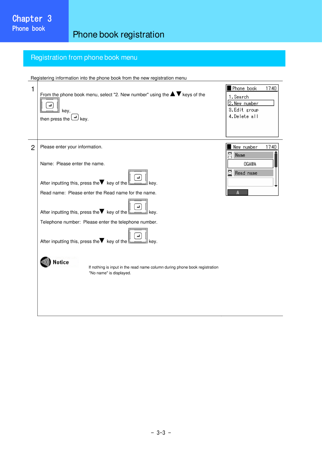 Hitachi 3000 user manual Phone book registration, Registration from phone book menu 