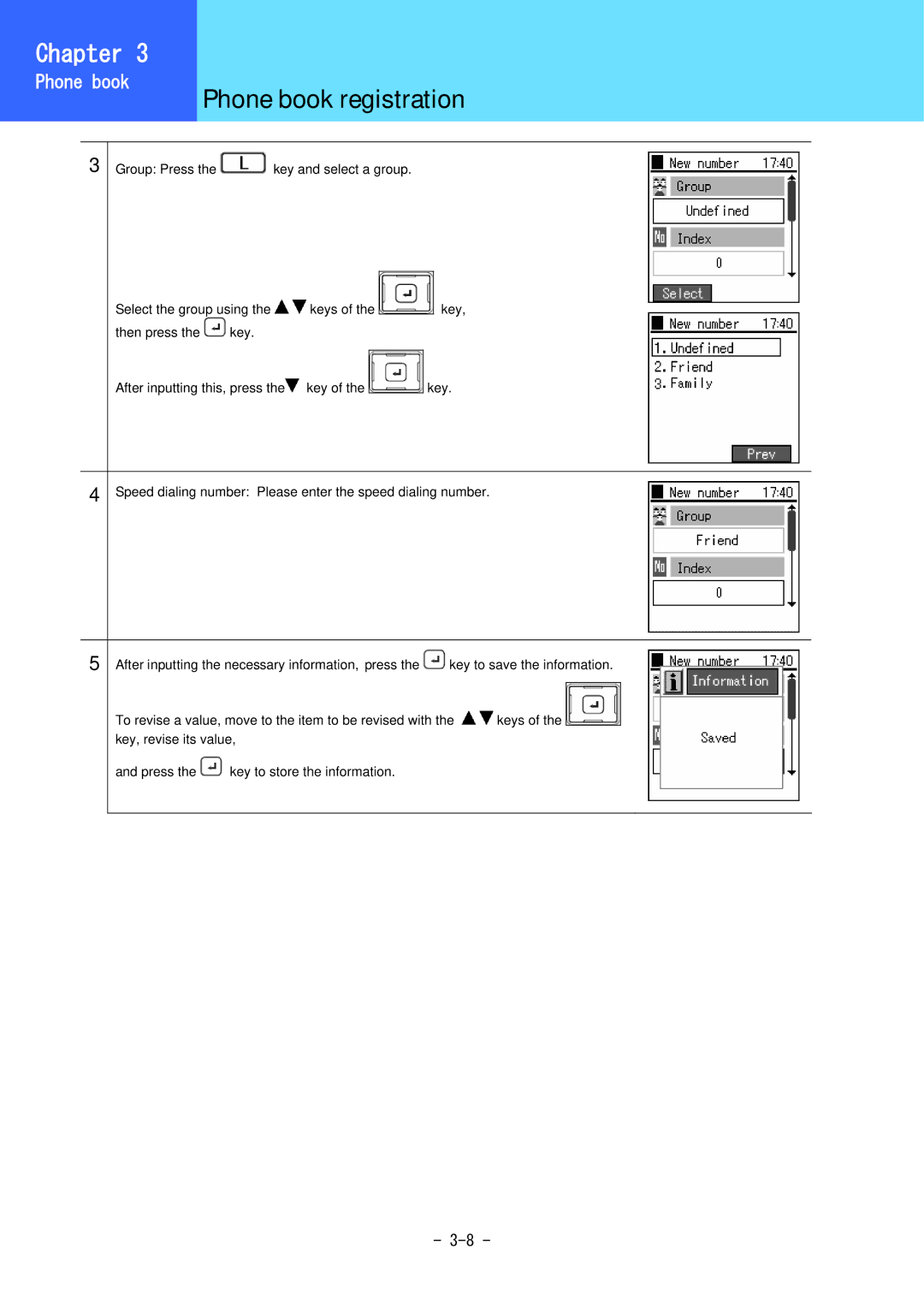 Hitachi 3000 user manual Phone book registration 