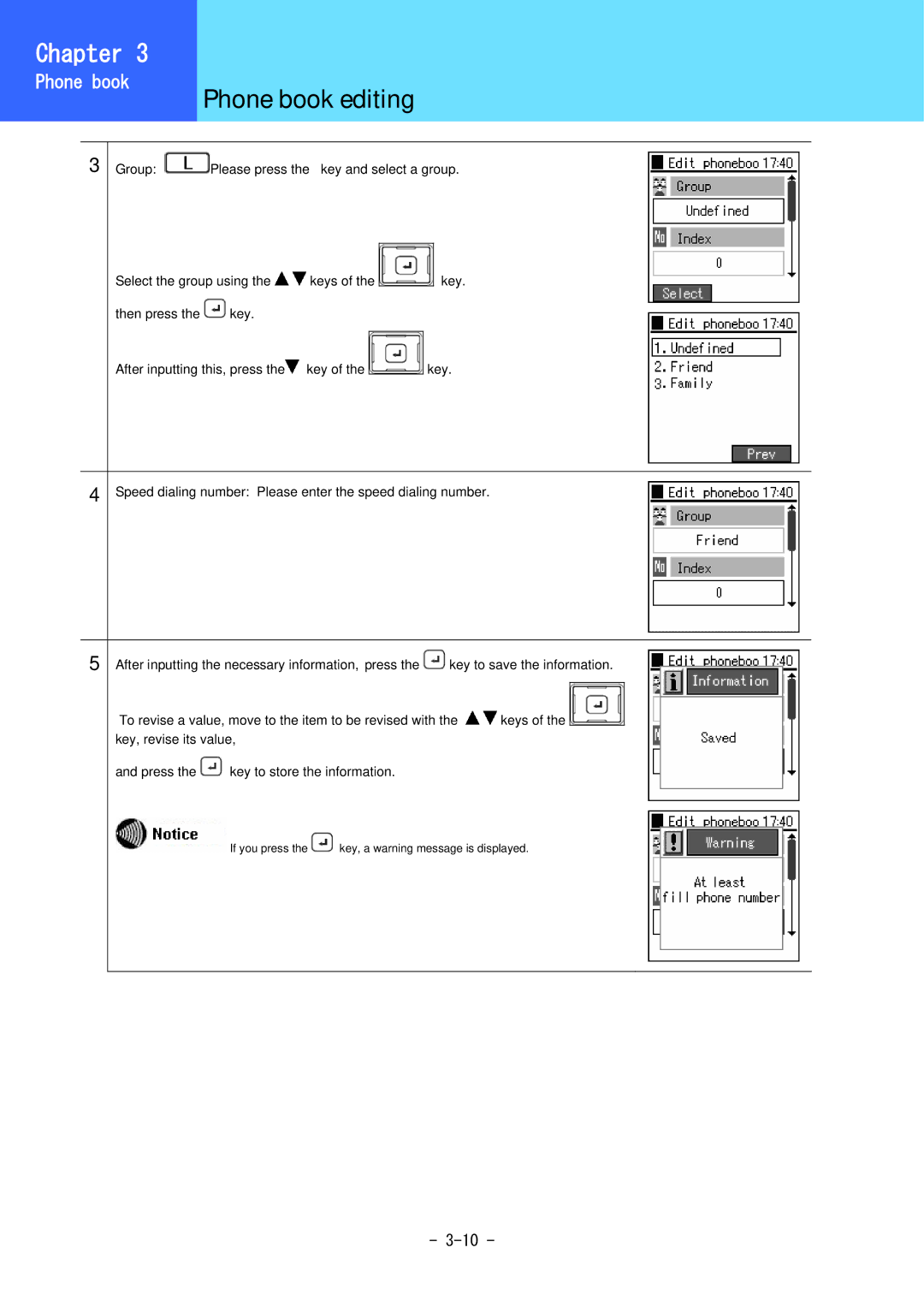 Hitachi 3000 user manual Phone book editing 