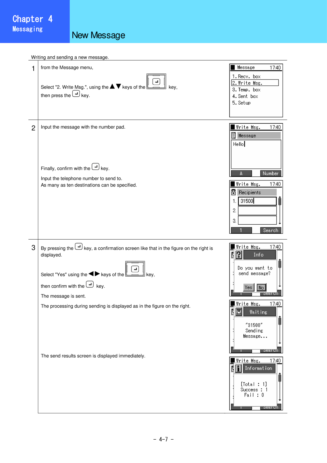 Hitachi 3000 user manual New Message, Telephone 