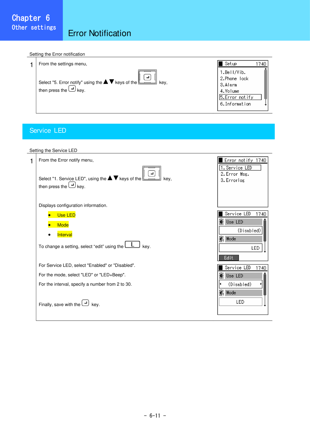 Hitachi 3000 user manual Error Notification, Service LED 