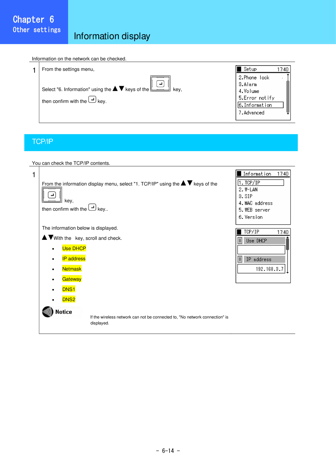 Hitachi 3000 user manual Information display, Tcp/Ip 