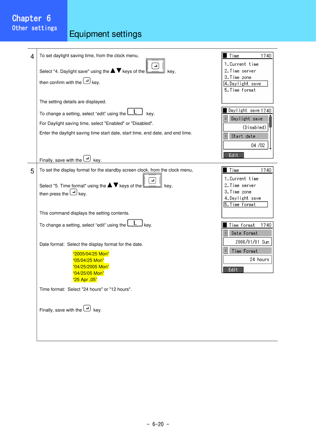 Hitachi 3000 user manual Clock menu 