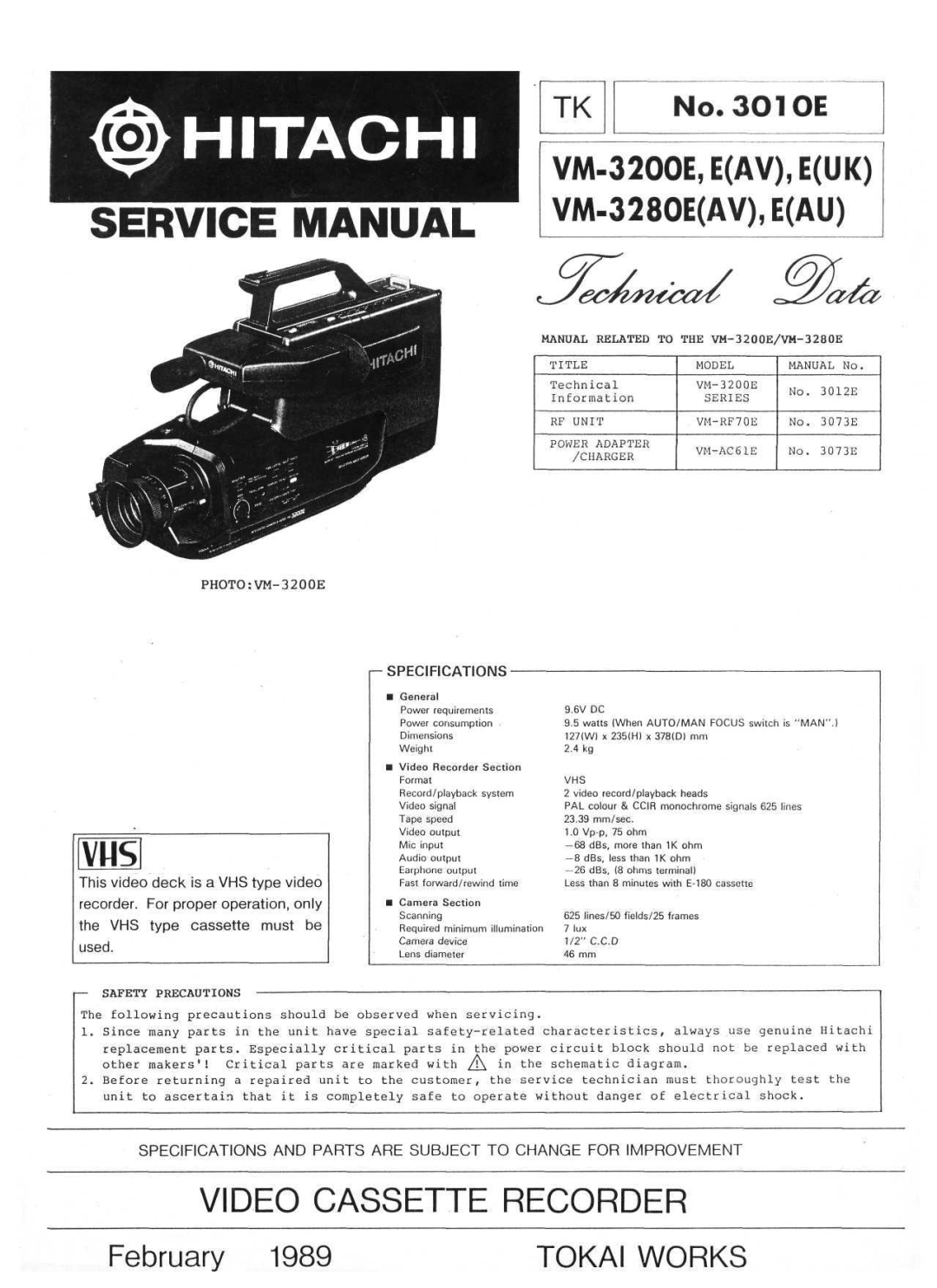 Hitachi 3010E manual 