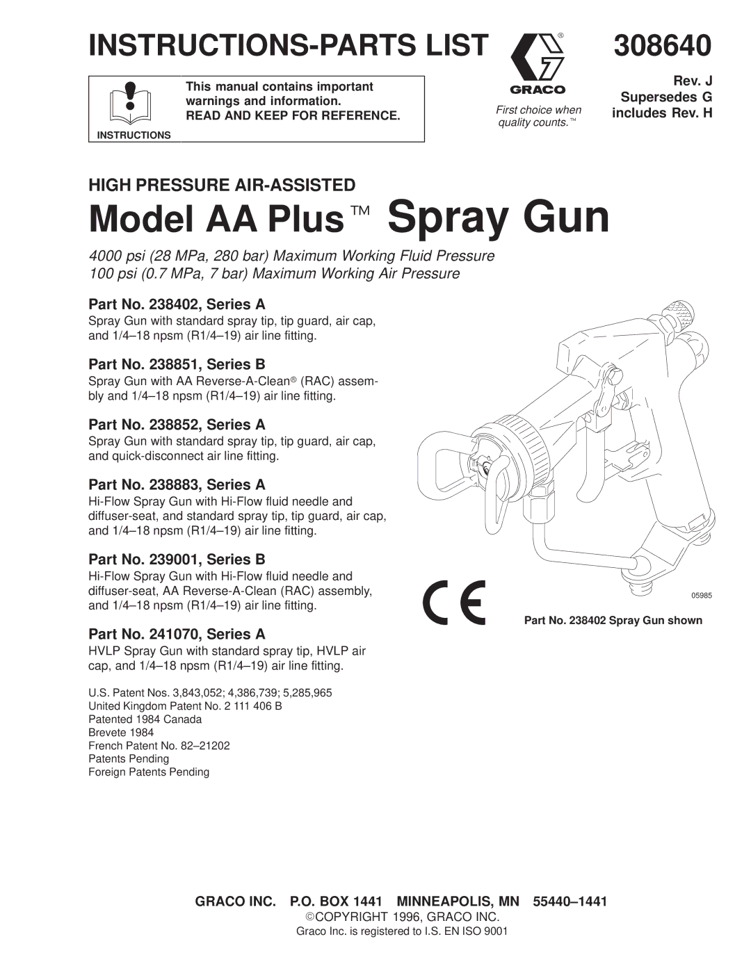 Hitachi 308640 manual Part No , Series a, Part No , Series B, This manual contains important warnings and information 