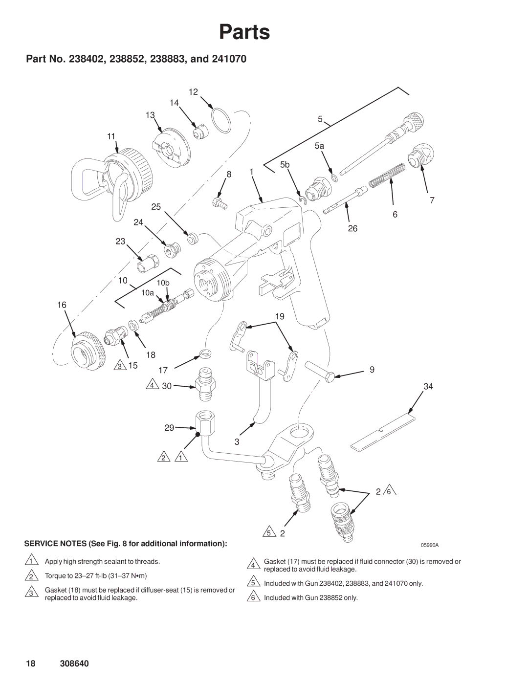 Hitachi 308640 manual Parts, Part No , 238852, 238883 