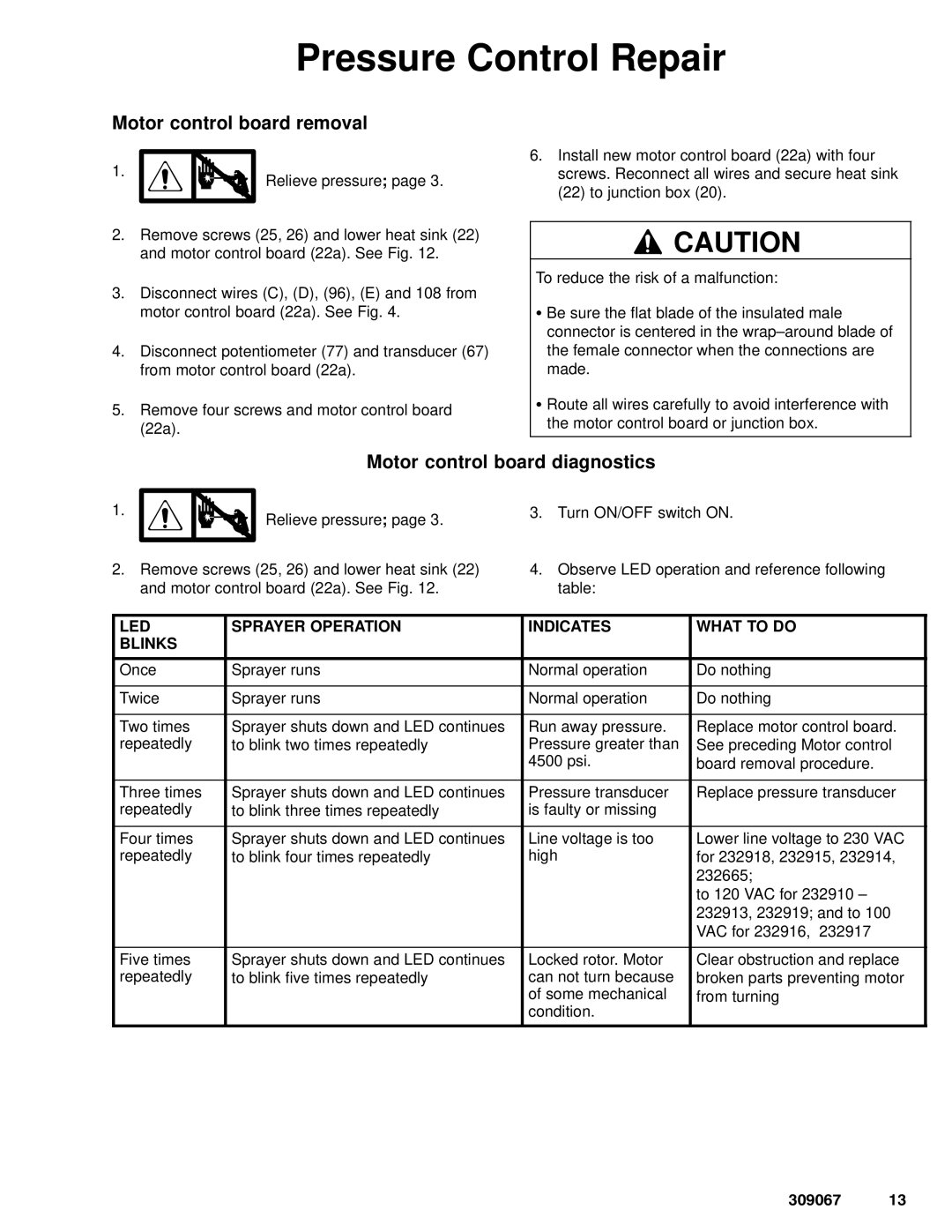 Hitachi 309067 dimensions Pressure Control Repair, Motor control board removal, Motor control board diagnostics 