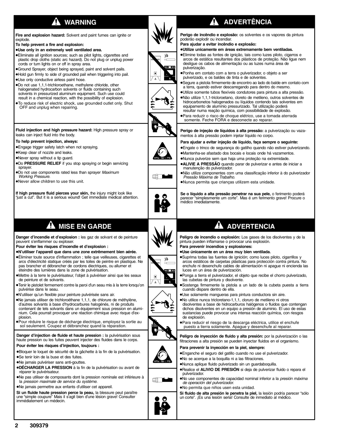 Hitachi 309379 warranty Advertência 