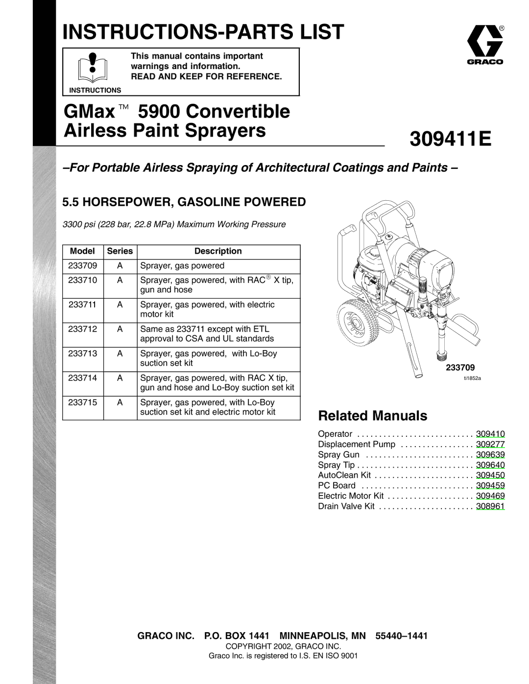 Hitachi 309411E manual This manual contains important, Model Series Description, 233709 