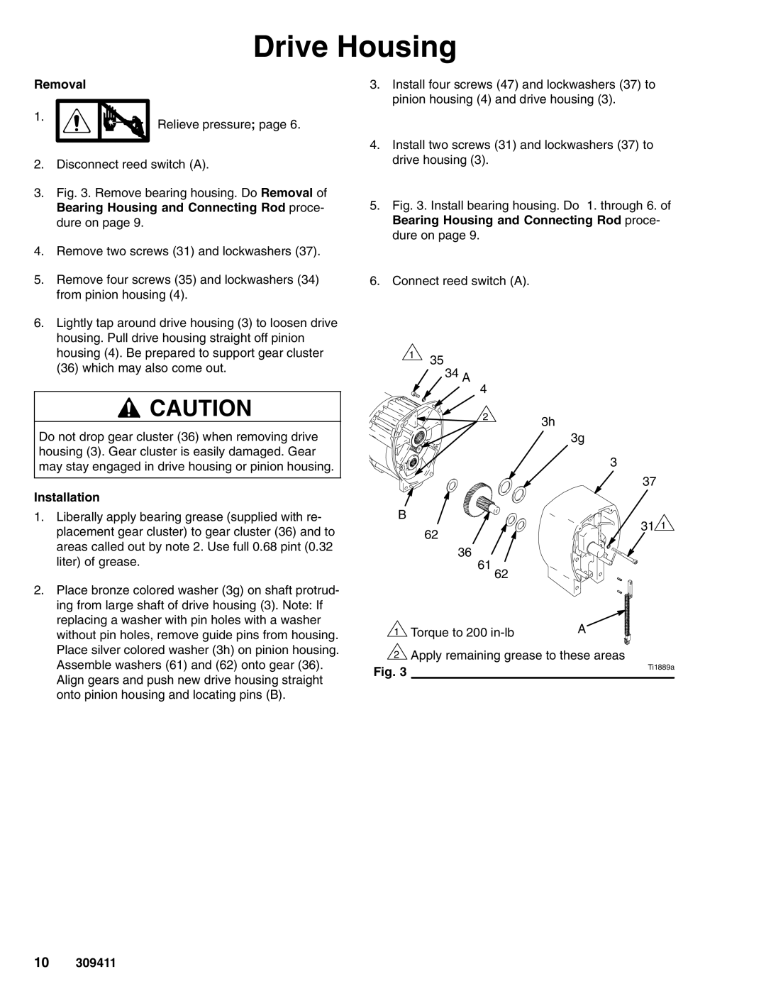 Hitachi 309411E manual Drive Housing 