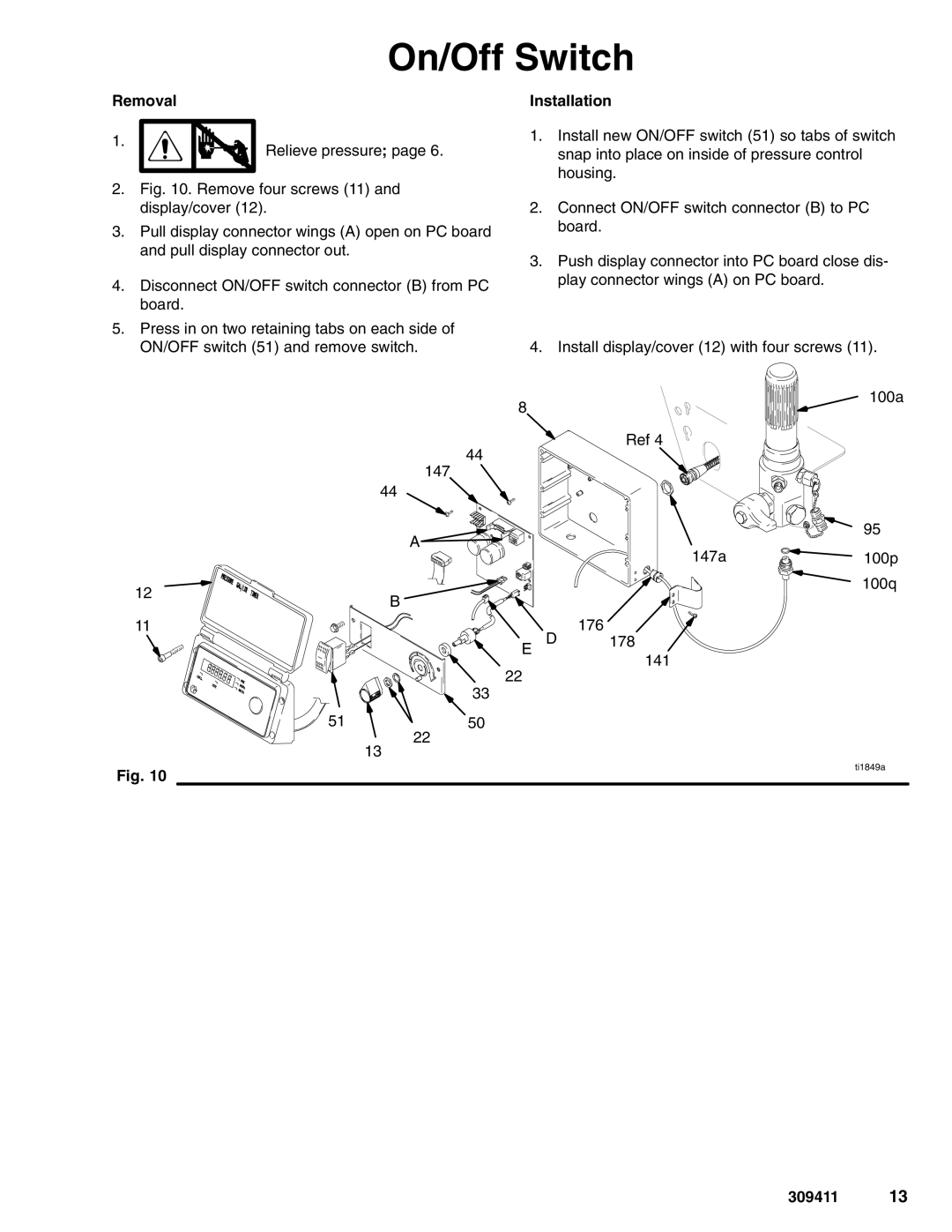 Hitachi 309411E manual On/Off Switch 