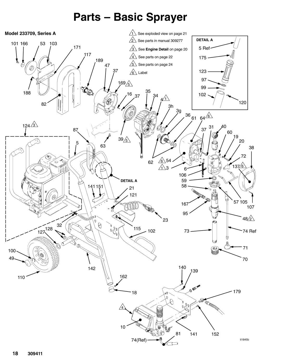 Hitachi 309411E manual Parts Basic Sprayer, Model 233709, Series a 