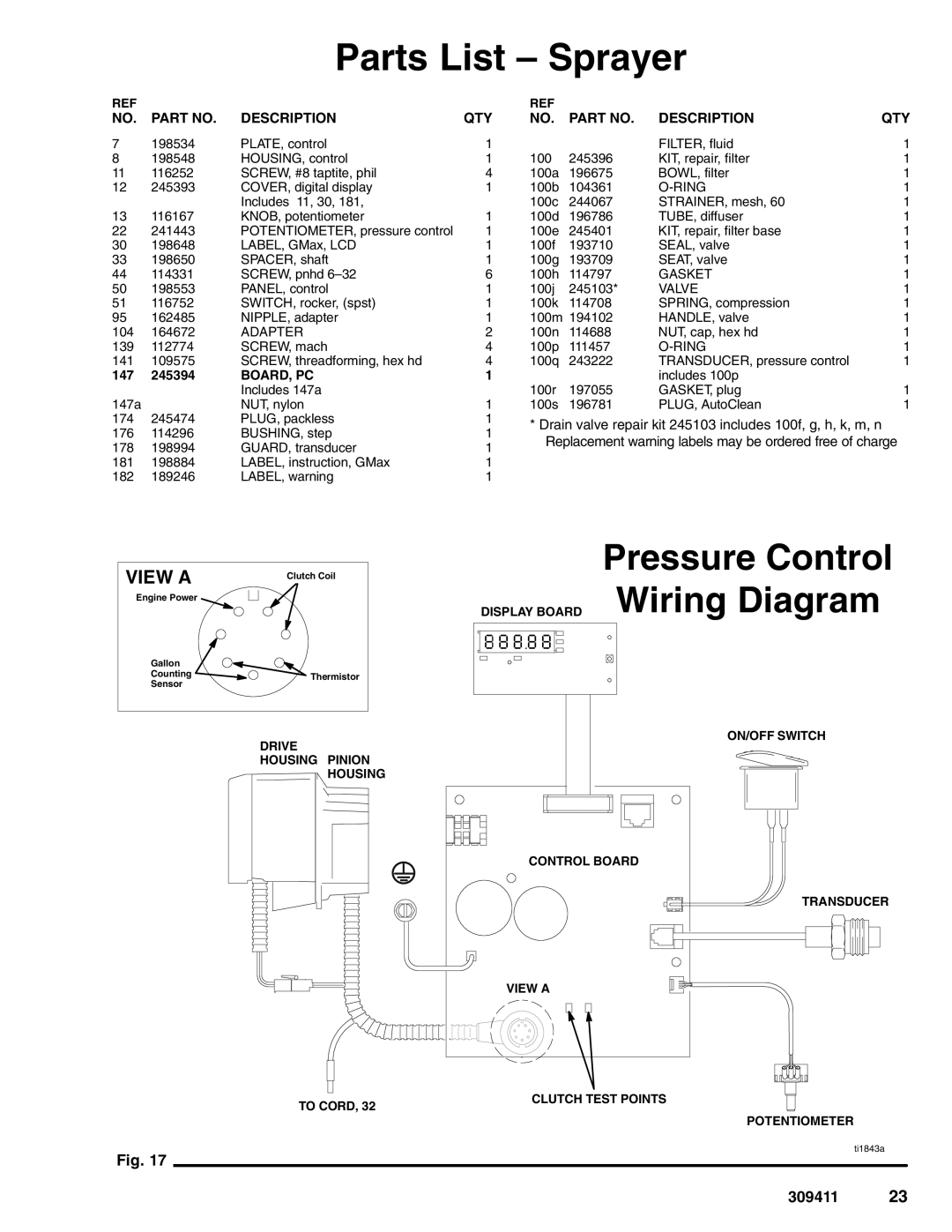 Hitachi 309411E manual Parts List Sprayer, Description QTY 