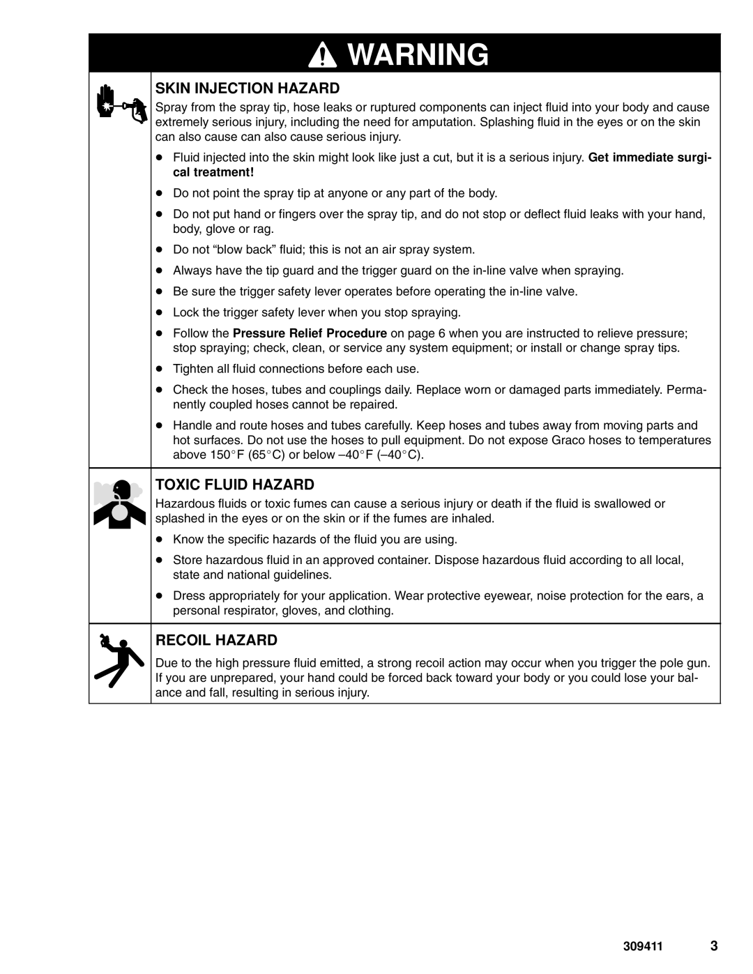 Hitachi 309411E manual Skin Injection Hazard 