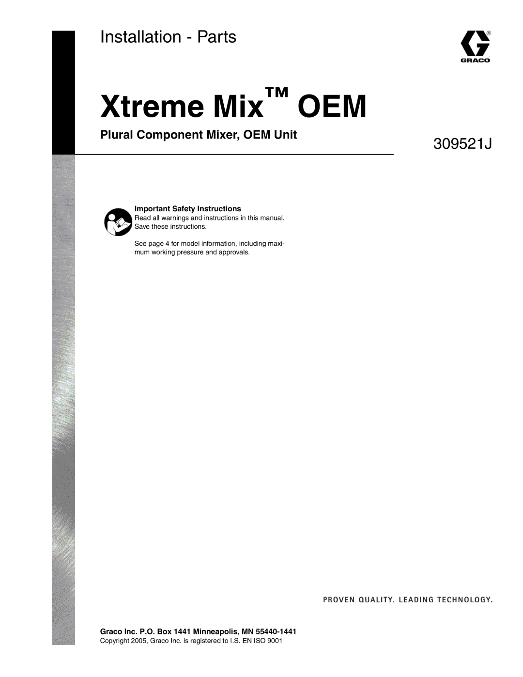 Hitachi 309521J important safety instructions Xtreme Mix OEM, Plural Component Mixer, OEM Unit 