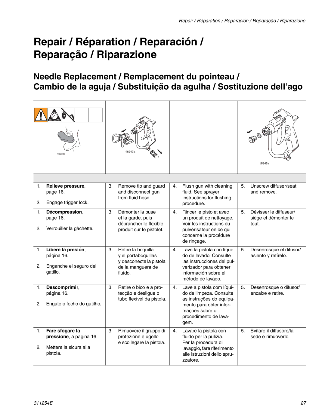 Hitachi 311254E warranty Repair / Réparation / Reparación Reparação / Riparazione, Décompression, Descomprimir 