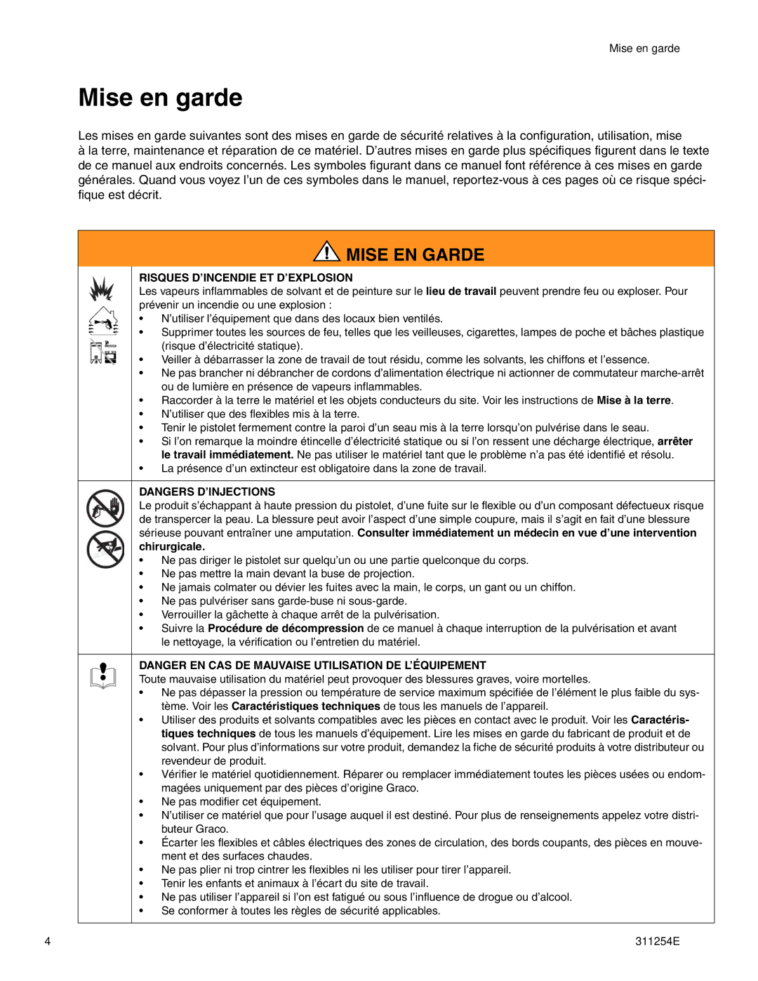 Hitachi 311254E warranty Mise en garde, Risques D’INCENDIE ET D’EXPLOSION, Chirurgicale 