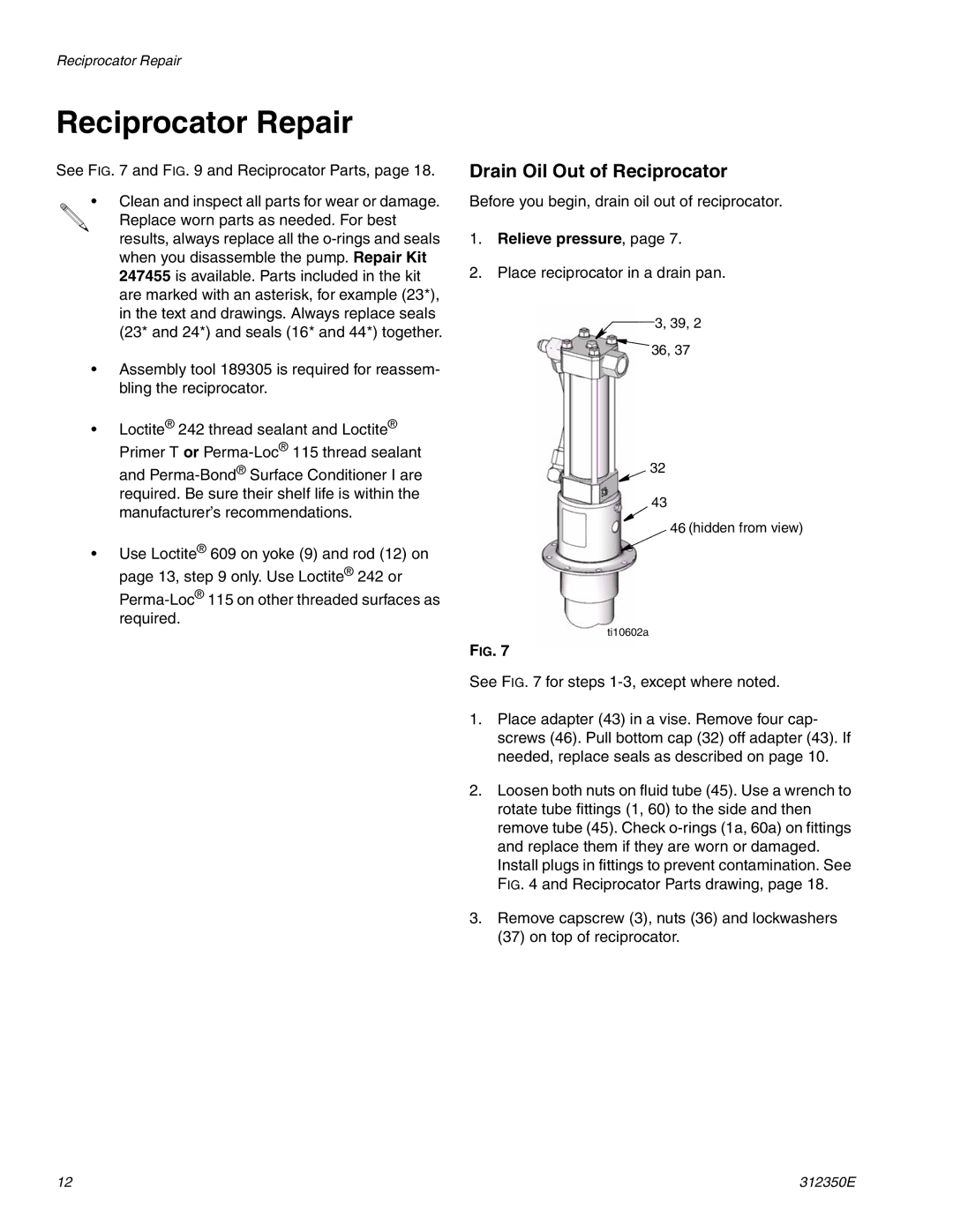 Hitachi 312350E important safety instructions Reciprocator Repair, Drain Oil Out of Reciprocator 