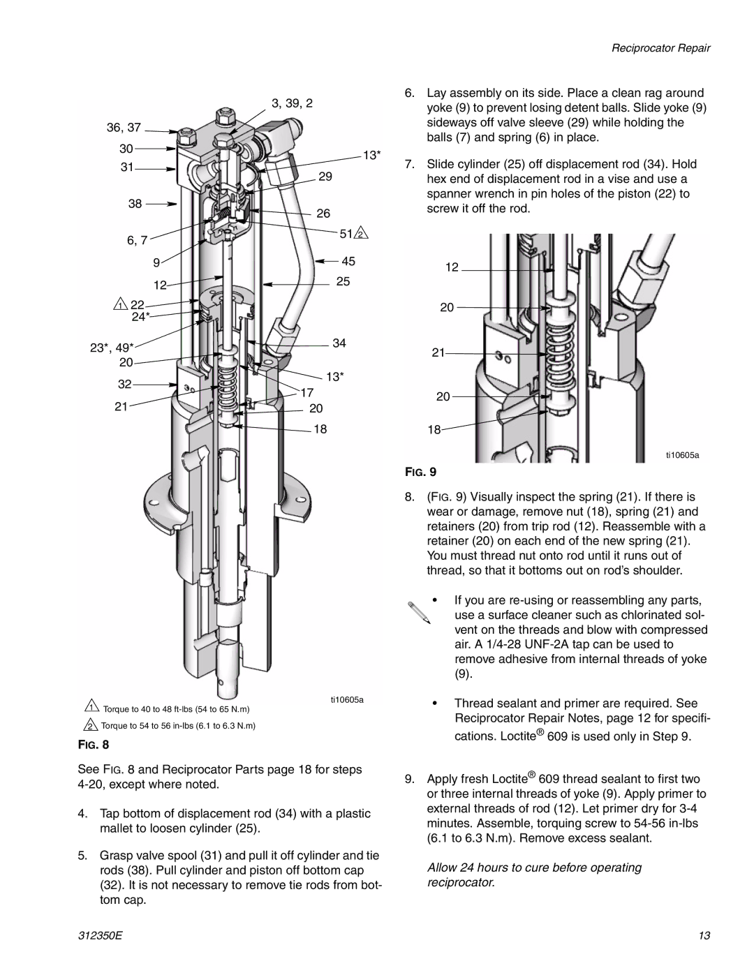 Hitachi 312350E important safety instructions Allow 24 hours to cure before operating reciprocator 